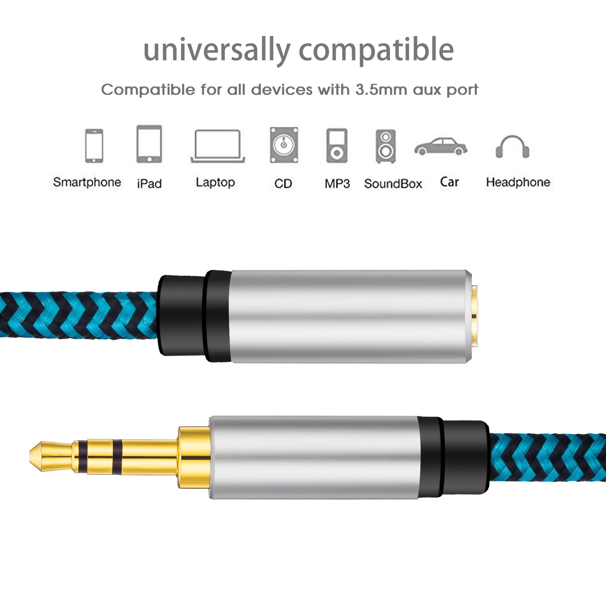 3.5mm Headphone Extension Cable 10FT - Nylon Braided AUX Audio Cable for iPhone, iPad, Smartphones, Tablets, Laptops & Gaming Headsets - Perfect for Home, Office & Travel Use