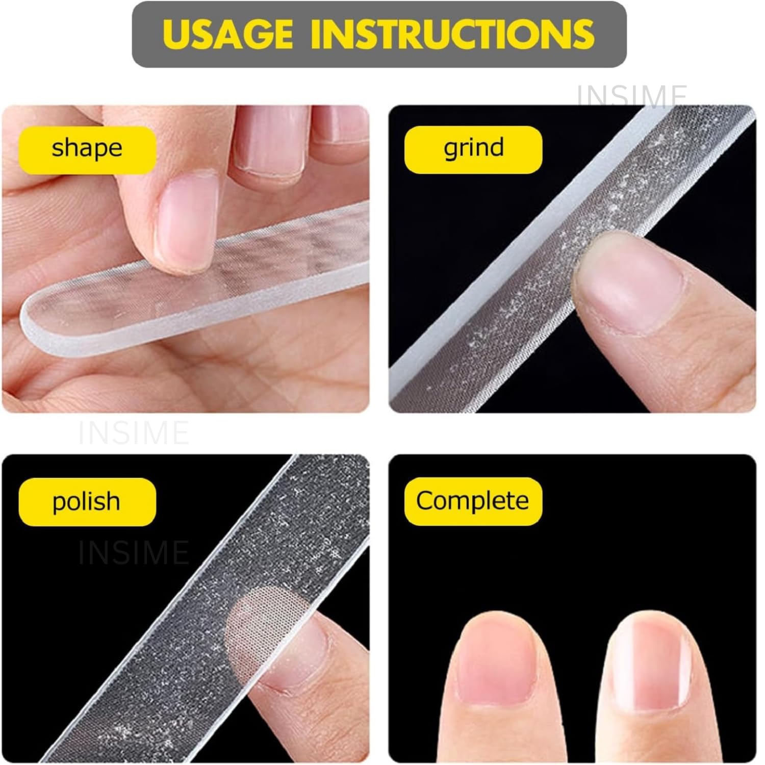 INSIME Nano Crystal Glass Nail File & Buffer | Professional Manicure Pedicure Kit for Women & Girls | Washable Reusable Nail Shaper & Polisher | Perfect for Home, Salon & Travel Nail Care