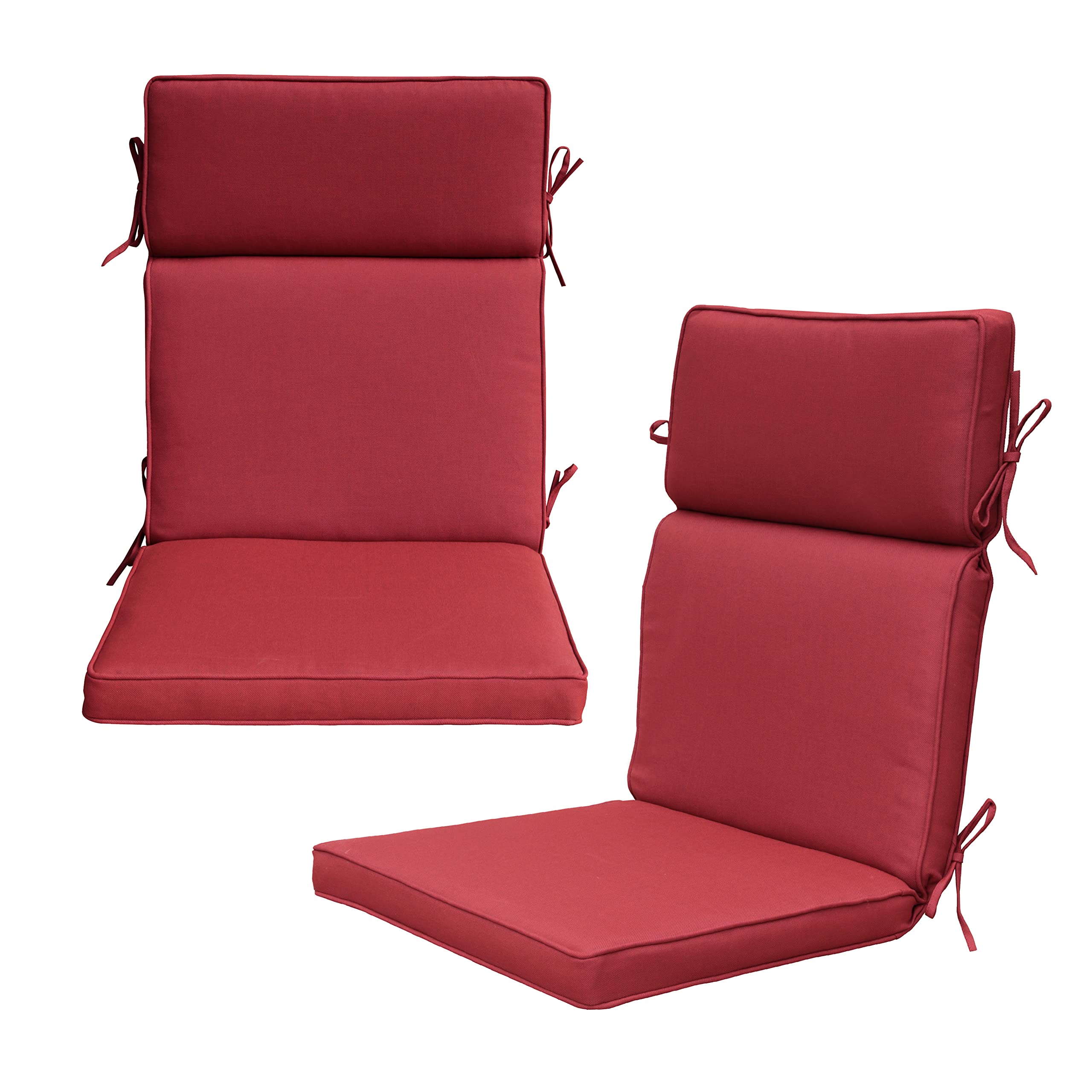 BOSSIMA Outdoor Patio High Back Chair Cushions Set of 2 - Durable Olefin Fabric Replacement Cushions for Adirondack Chairs, Box Edged Design in Red - Perfect for Deck, Garden, Poolside, and Backyard Relaxation