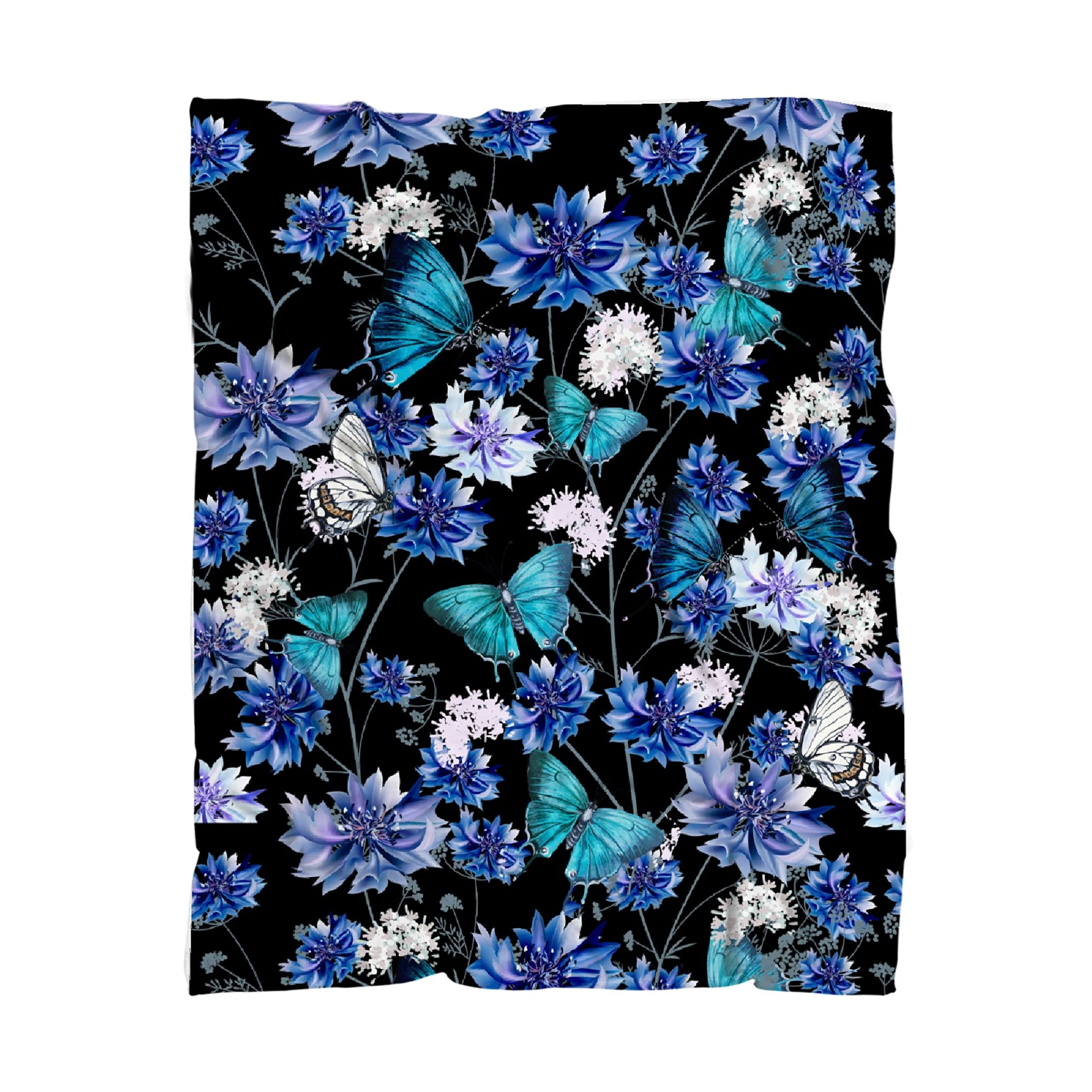 Butterfly Flower Fleece Blanket - Soft & Warm Throw Blanket for Girls, Kids, Adults & Pets - 40