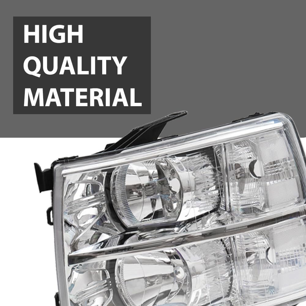 CHEDA Chrome Housing Headlights for 2007-2013 Chevy Silverado 1500/2500/3500 & HD Models - Clear Lens & Reflector - Durable Replacement Headlamp Assembly for Night Driving & Off-Road Use