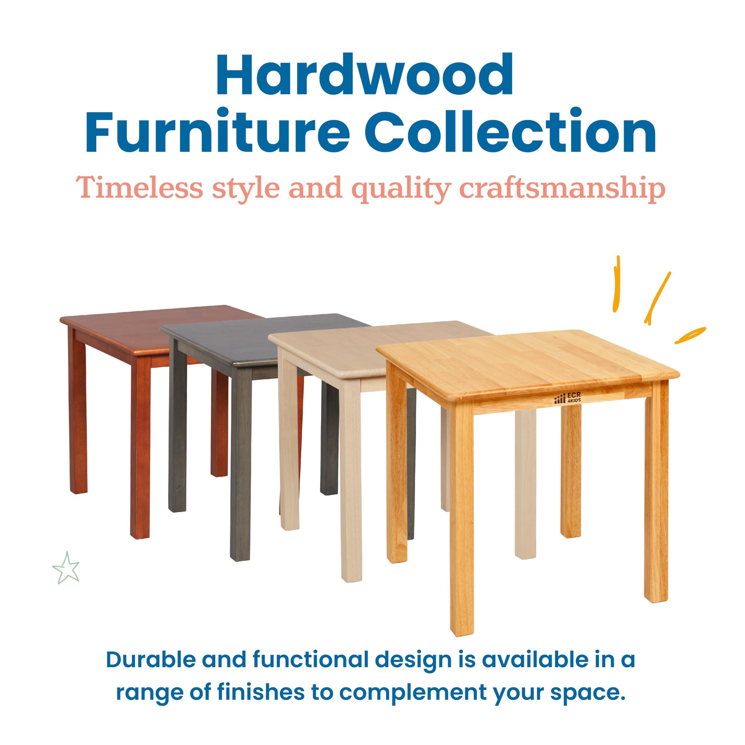 ECR4Kids 24-Inch Square Hardwood Table with 22-Inch Legs - Durable Kids Furniture in Grey Wash - Perfect for Classrooms, Playrooms & Home Learning Spaces