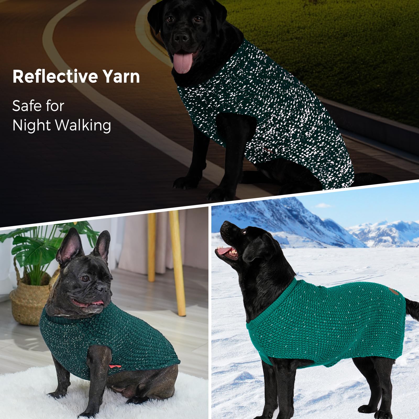 KYEESE Christmas Dog Sweater for Medium Dogs - Reflective Yarn, Warm & Stretchy Pullover - Green XL | Perfect for Holiday Outings & Winter Walks
