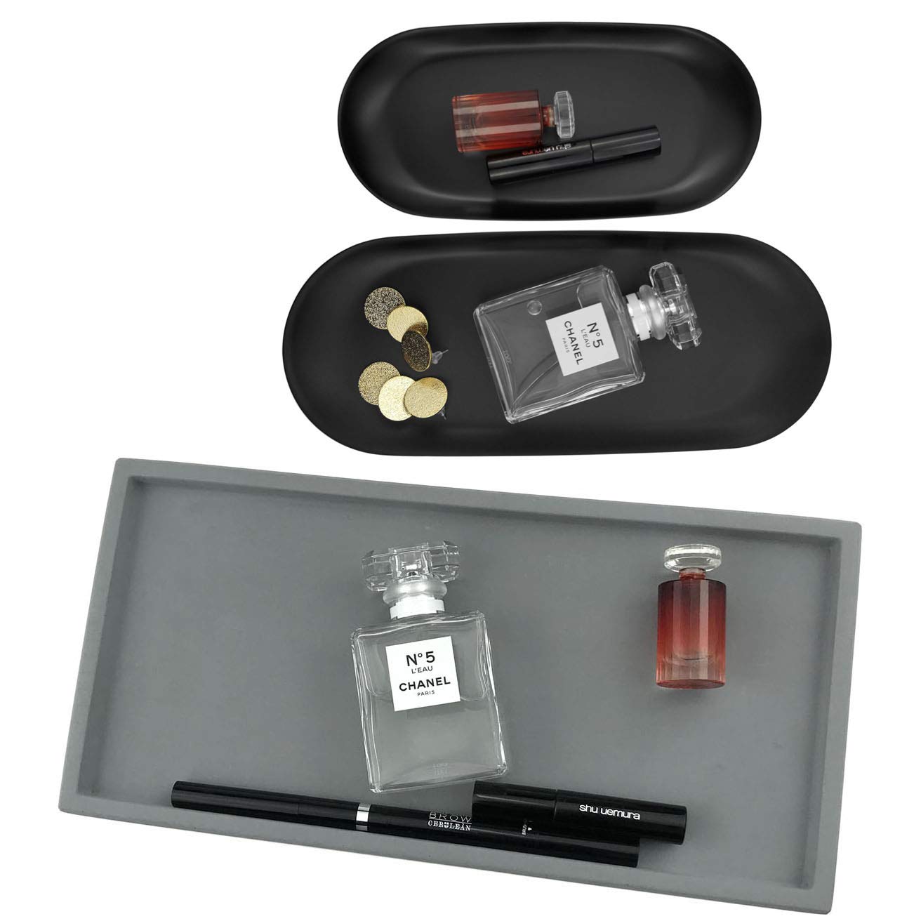 FREELOVE Stainless Steel Decorative Tray & Concrete Serving Tray Set - Modern Home Decor for Dining, Kitchen, Coffee Table & Party Serving - Elegant Display for Fruits, Cheese, Candles & Entertaining