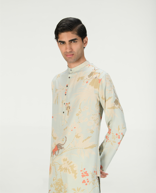 Bade Miyan Kurta for Men - Premium Muga Satin Silk Kurta in Ice Blue - Perfect for Festivals, Weddings & Special Occasions