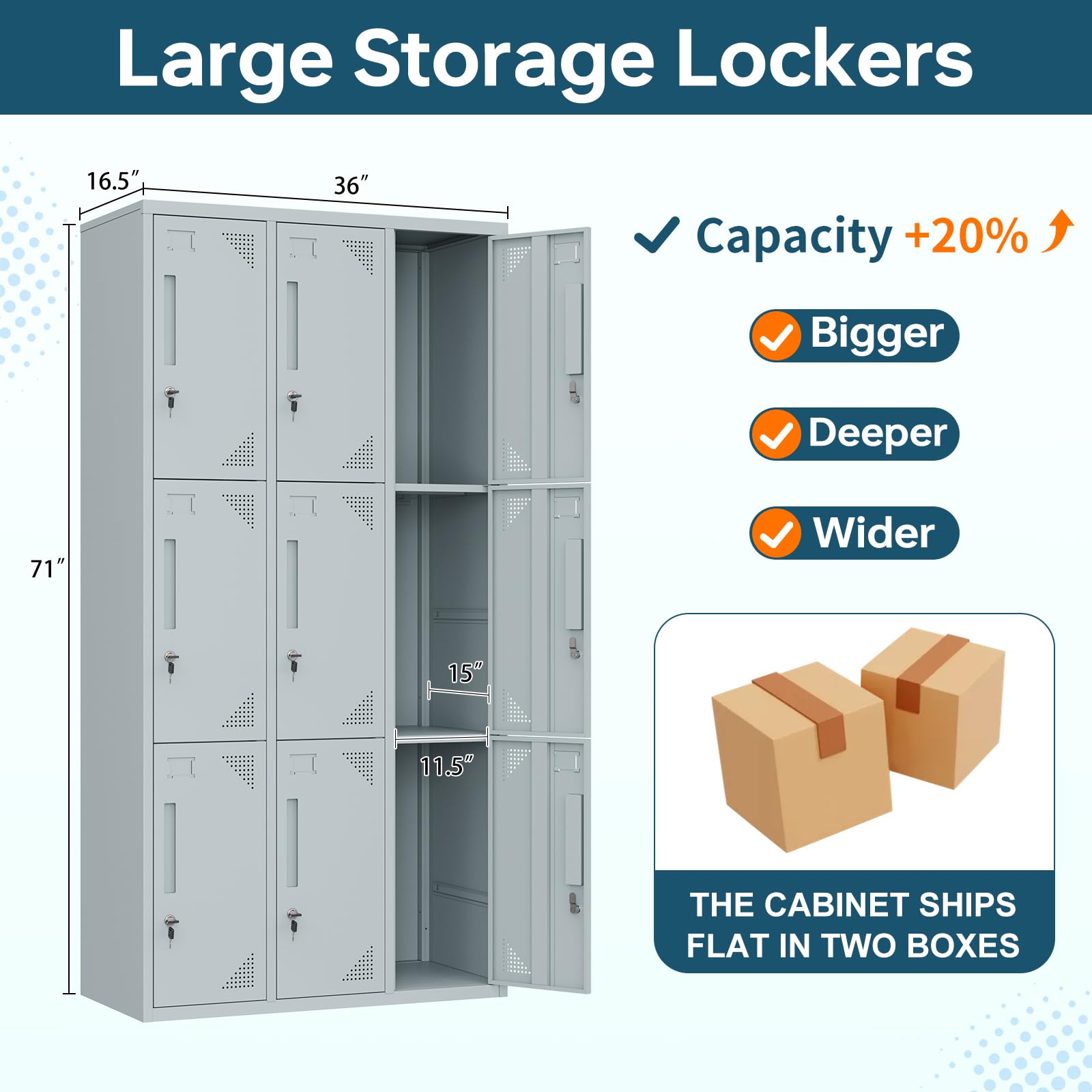 MIIIKO 3-Tier Metal Storage Locker with 9 Doors & Keys - 71