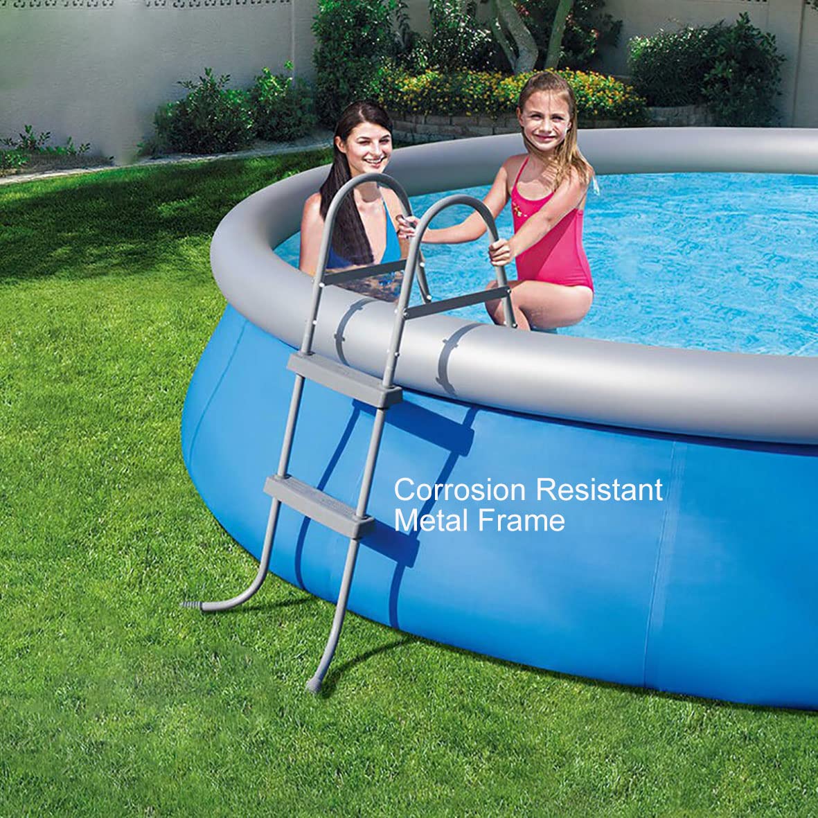 33Inch Above Ground Swimming Pool Ladder - 2 Step A-Style Metal Frame with Non-Slip Plastic Steps, Gray | Heavy Duty Steel Construction for Safety | Perfect for Inground & Above Ground Pools, Backyard, Vacation Homes