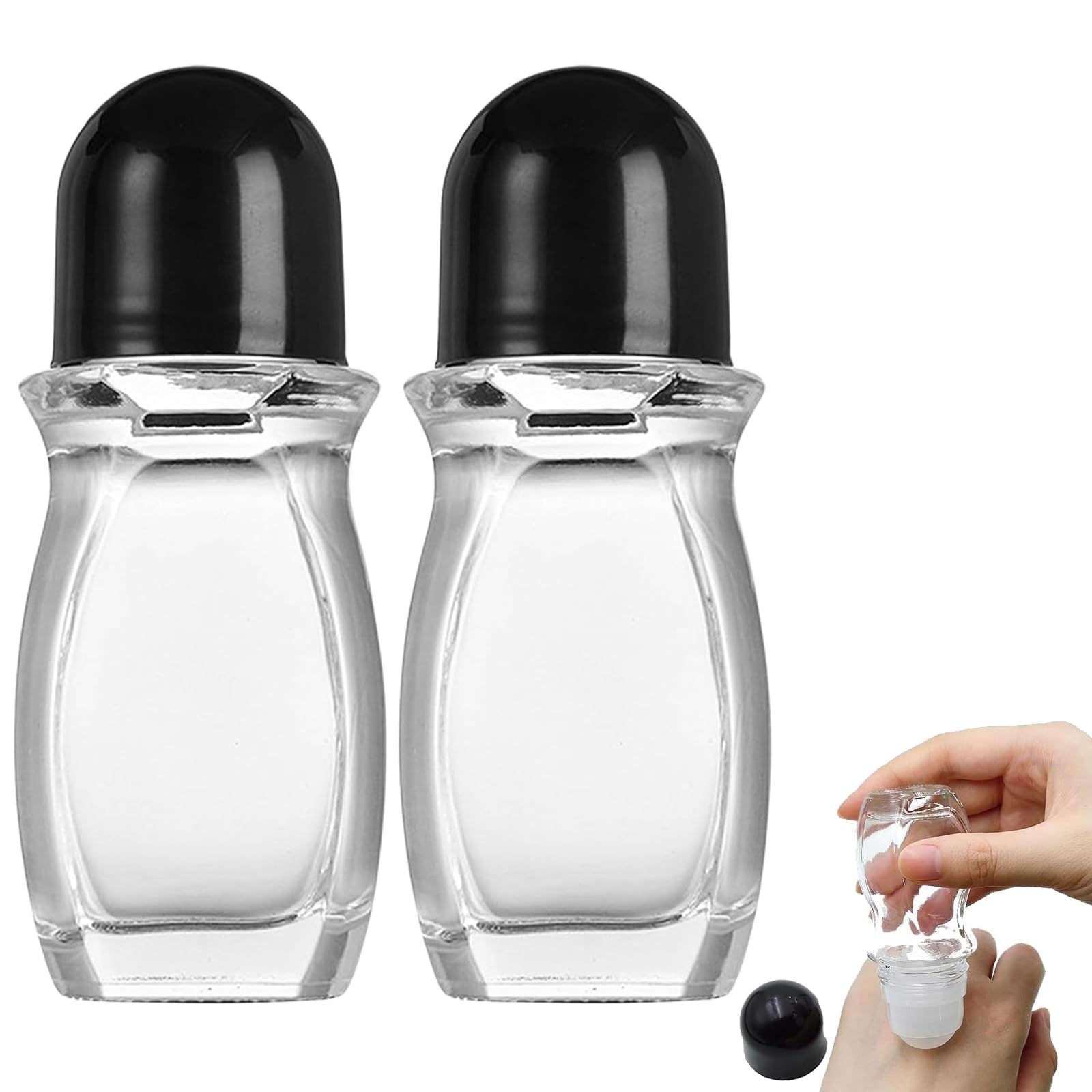 2 Pack 50ml Glass Roll On Bottles for Essential Oils & Perfume - Leak Proof Refillable Deodorant Roller Containers - Perfect for Aromatherapy, DIY Skincare & Travel Size Toiletries