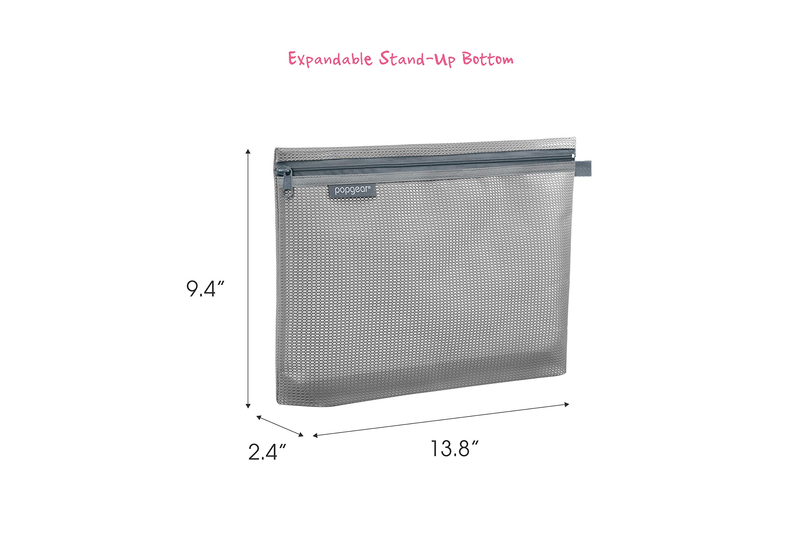 **PopGear Expandable Mesh Zipper Pouch - Waterproof Travel Organizer for Toiletries, Cosmetics & Documents - Compact Packing Pouches (3-Pack, 3 Colors) - Perfect for Travel, Gym & Office Use**