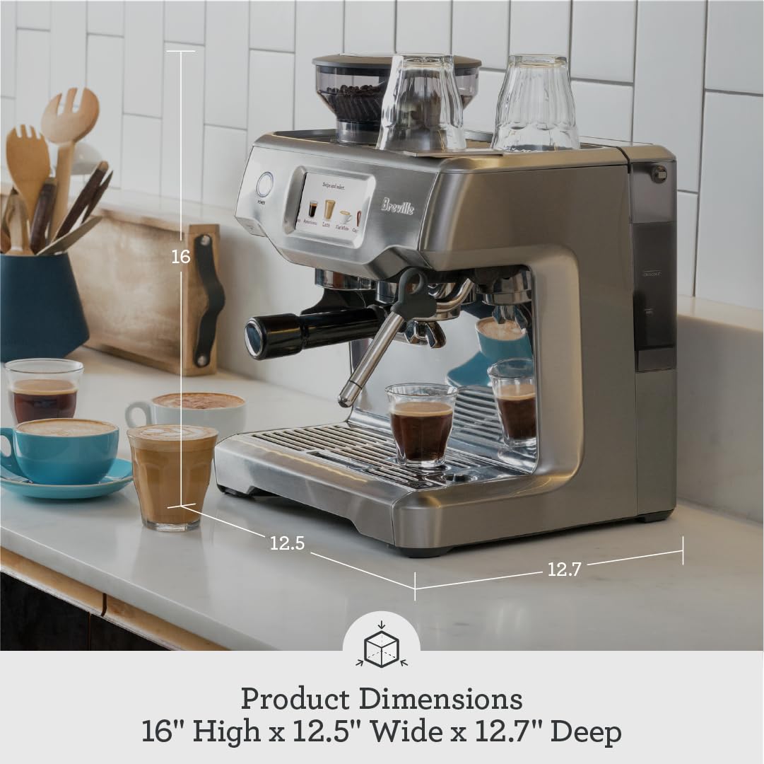 Breville BES880BSS Barista Touch Espresso Machine with Built-in Grinder & Auto Milk Frother - 15 Bar Pressure, Touchscreen Control, Fast Heat Up - Perfect for Home Baristas Making Lattes, Cappuccinos & Espresso Drinks - Brushed Stainless Steel Coffee Maker for Kitchen Countertops & Coffee Stations
