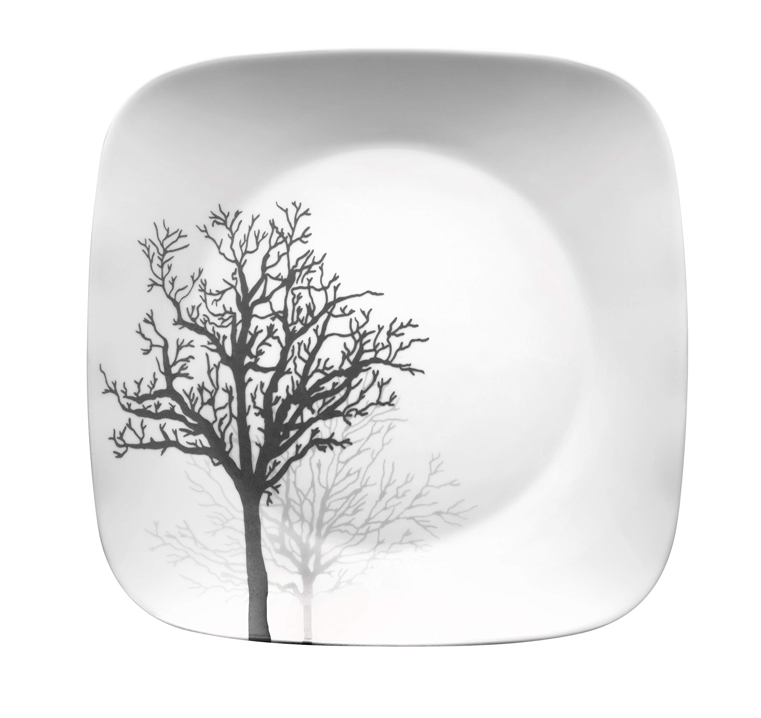 Corelle Vitrelle 18-Piece Dinnerware Set for 6 - Chip Resistant Triple Layer Glass Plates & Bowls - Lightweight Square Dish Set in Timber Shadows Pattern - Perfect for Everyday Dining, Dinner Parties & Family Gatherings