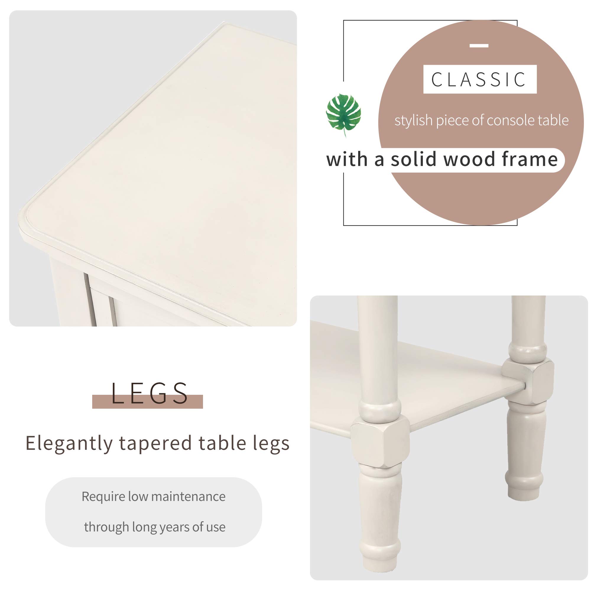 P PURLOVE Wooden Sofa Table with 3 Drawers & Bottom Shelf - Entryway Console Table with Storage, Easy Assembly for Living Room, Hallway, Foyer - Ivory White - Perfect for Small Spaces & Home Organization
