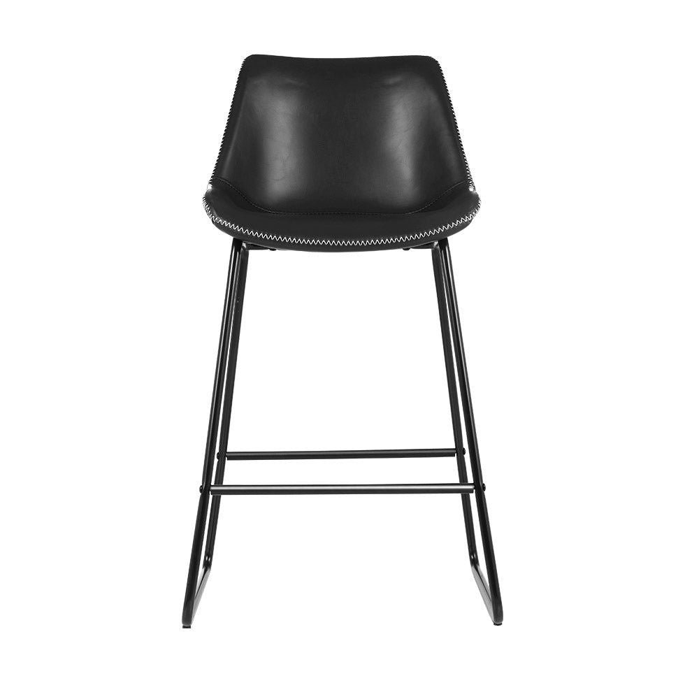 2 Black Leather & Metal Bar Stools for Kitchen Counter - Modern Dining & Breakfast Nook Seating