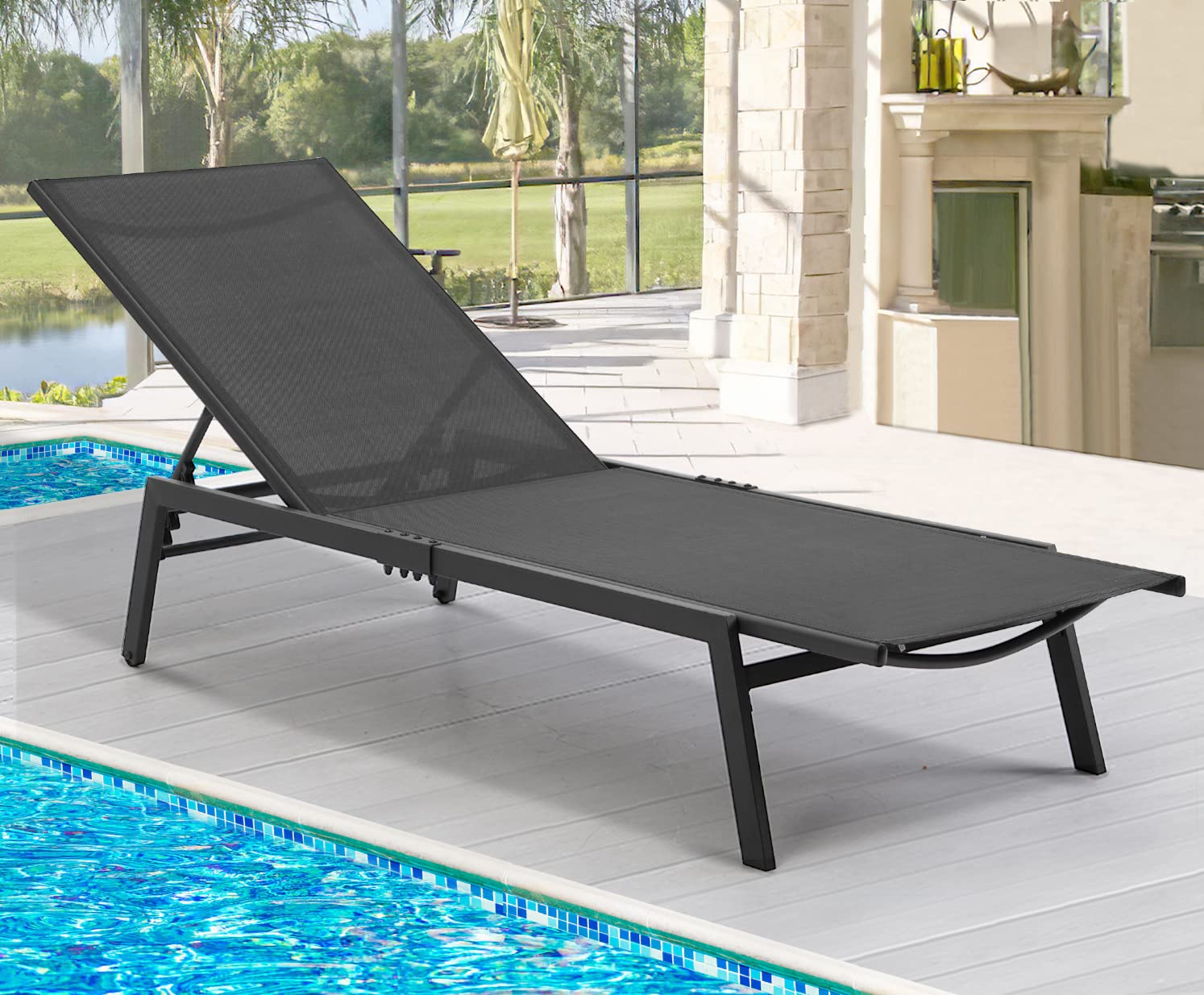AECOJOY Adjustable Aluminum Outdoor Lounge Chair - All-Weather Patio Chaise for Pool, Beach, Yard - Curved Design Reclining Sunbathing Chair - Perfect for Relaxing by the Poolside or Backyard Lounging