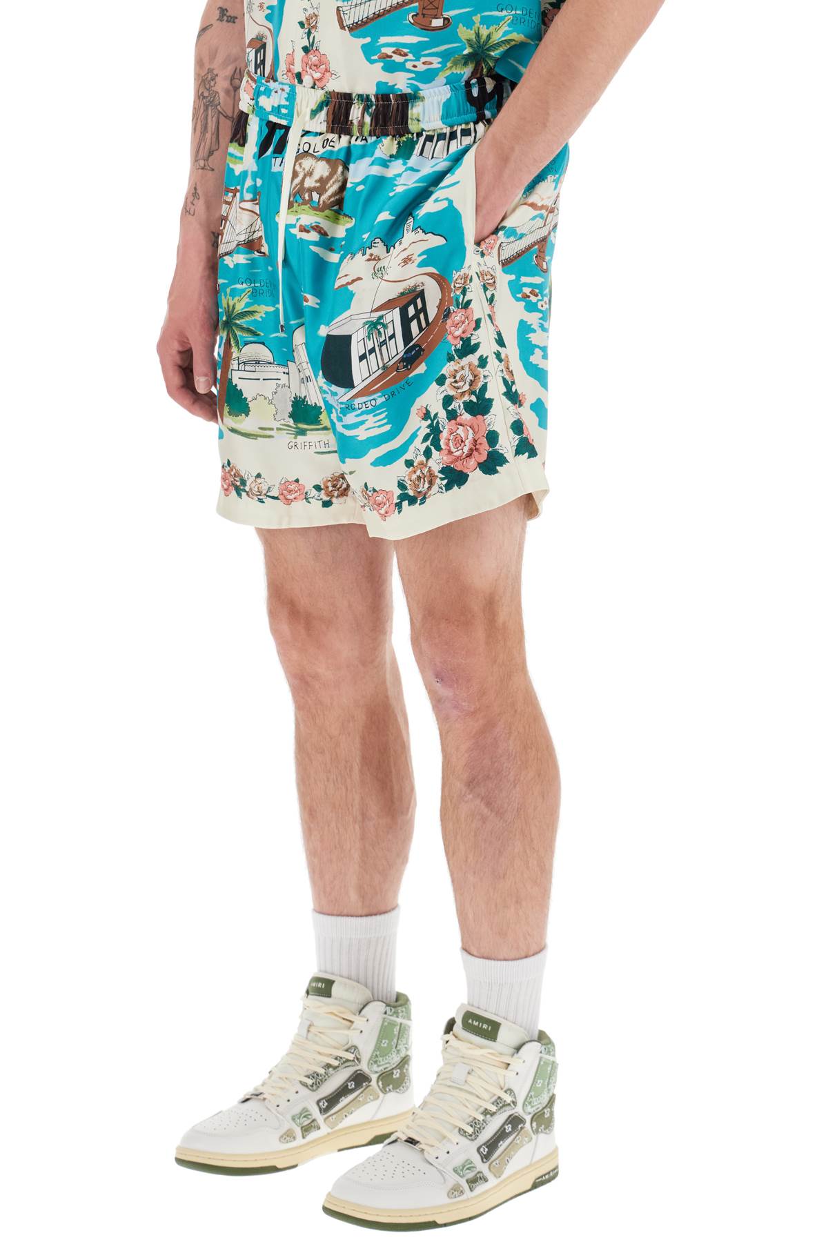 Amiri California Hawaiian Silk Shorts for Men - Luxury Beachwear & Summer Vacation Outfits - Perfect for Pool Parties, Vacations, and Tropical Getaways