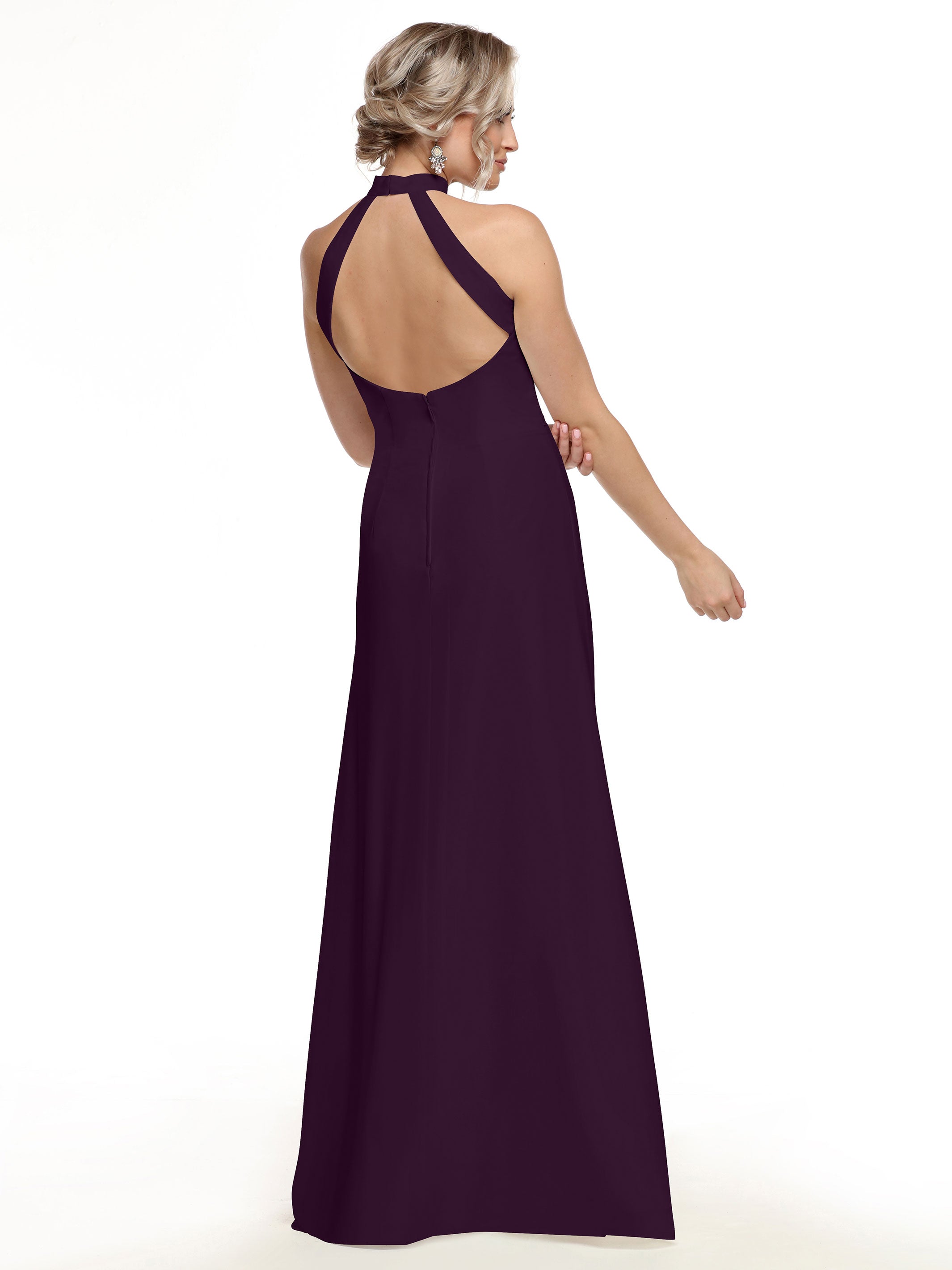 Elegant 80138 Chiffon A-Line Bridesmaid Dress with Keyhole Halter Neckline - Perfect for Weddings, Formal Events & Special Occasions