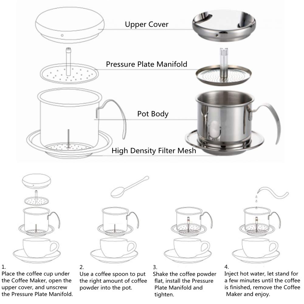 Stainless Steel Vietnamese Coffee Dripper for Home & Cafe Brewing