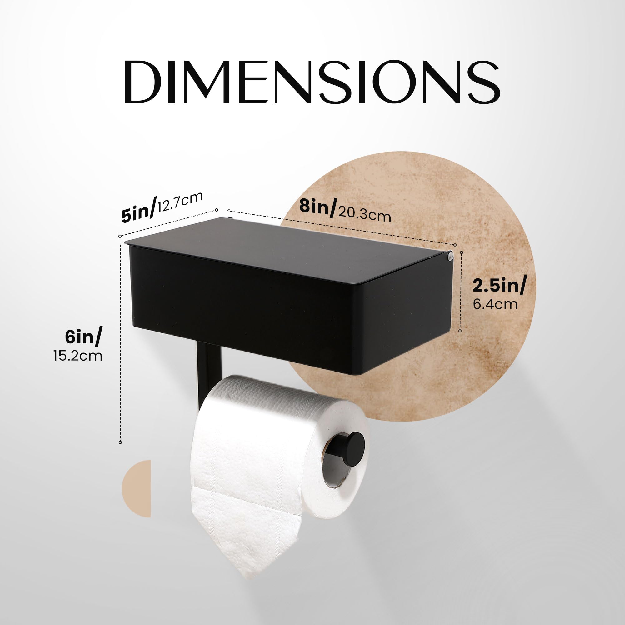 Day Moon™ Matte Black Toilet Paper Holder with Shelf - Bathroom Wipes Dispenser & Storage Organizer | Wall Mounted for Toilet Paper & Flushable Wipes | Perfect for Modern Bathrooms, Powder Rooms & Guest Toilets