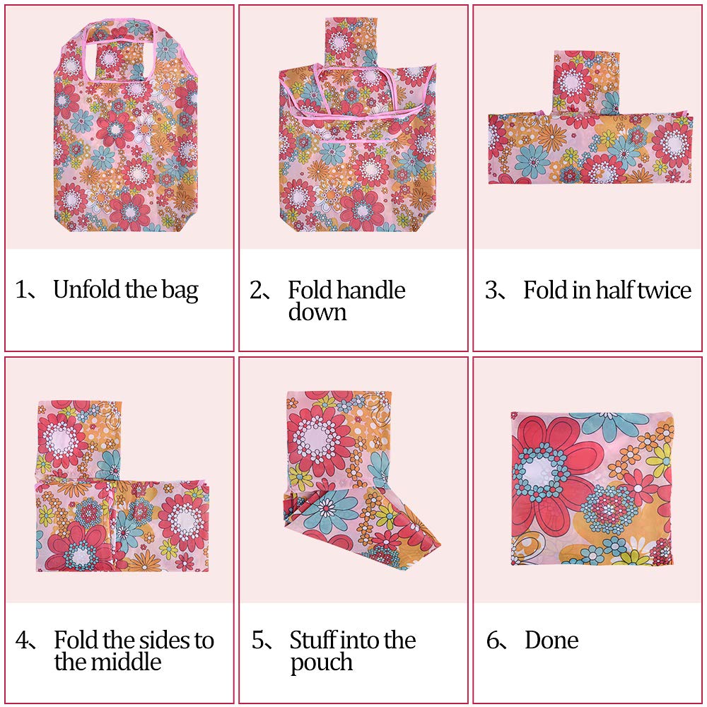 10 Pack Reusable Foldable Grocery Shopping Bags with Attached Pouch - Eco-Friendly & Machine Washable Tote Bags for Supermarket, Farmers Market & Travel