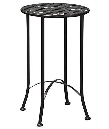 International Caravan 16 Inch Iron Patio Side Table - Antique Black Finish | Outdoor Garden Furniture for Poolside, Deck, or Balcony Decor