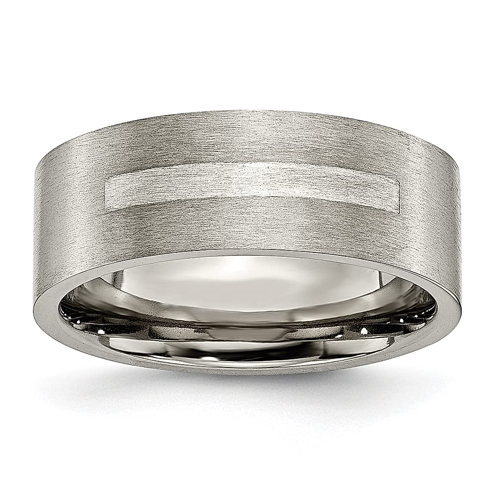ICE CARATS 8mm Titanium Brushed 925 Sterling Silver Inlay Flat Wedding Band Ring - Premium Fine Jewelry for Women | Perfect Anniversary, Engagement & Wedding Gift for Her | Ideal for Everyday Wear & Special Occasions