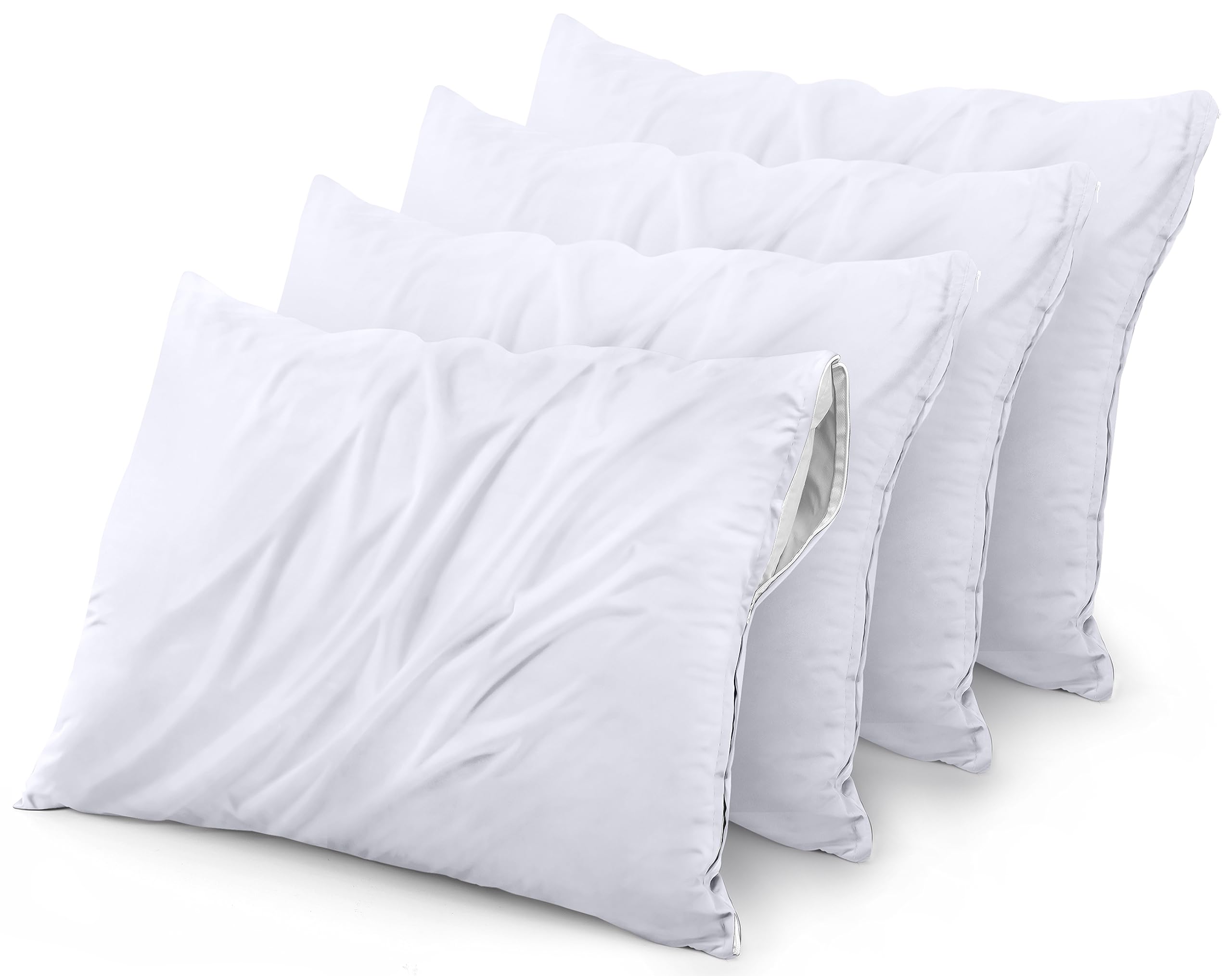 Utopia Bedding 4-Pack King Size Waterproof Pillow Protectors with Zipper (20x38 Inches) - Hypoallergenic, Bed Bug Proof & Moisture Wicking Pillow Covers for Allergy Relief - Perfect for Hotels, Dorms & Home Use (White)