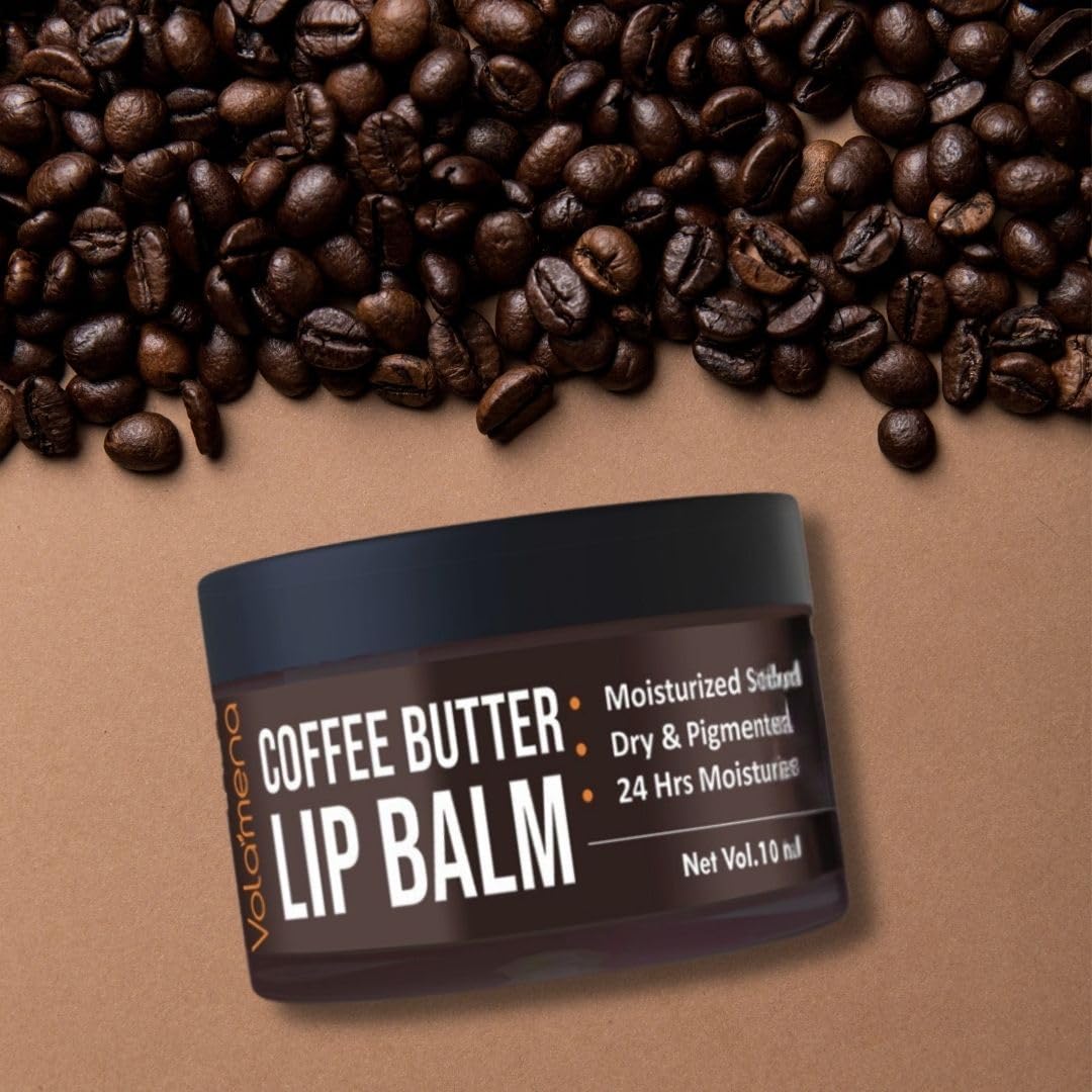 Volamena Coffee Lip Balm with Shea Butter, Cocoa Butter & Olive Oil - 10ml Moisturizing Treatment for Dry, Chapped & Pigmented Lips - Perfect for Winter Care & Daily Hydration