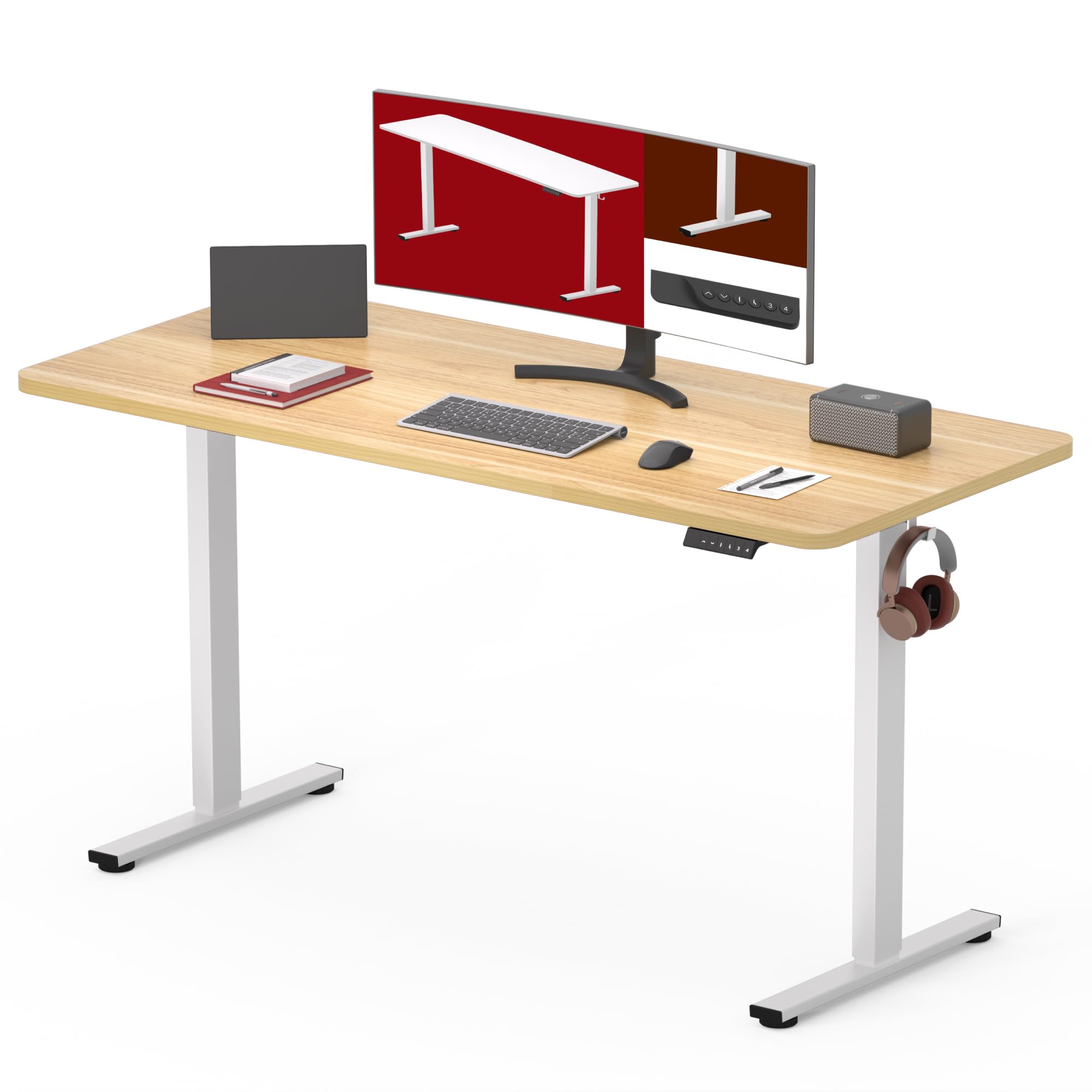 SANODESK 48x24 Inch Electric Standing Desk - Height Adjustable Whole-Piece Desktop with 6-Button Controller, Ergonomic Home Office Computer Desk (White Frame & Natural Tabletop) - Perfect for Remote Work, Gaming & Study Setup