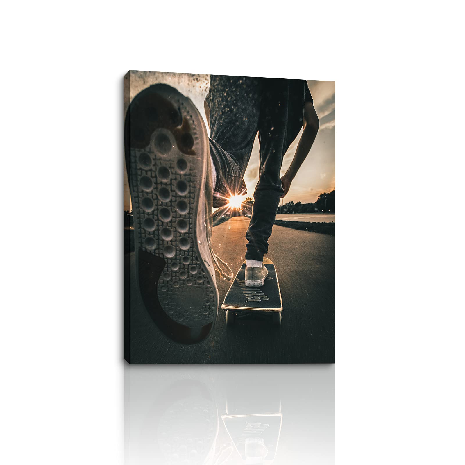 Skateboard Wall Art - Modern Skateboarding Pictures & Contemporary Prints - Stretched & Framed Ready to Hang Decor for Living Room, Bathroom, Bedroom - Perfect for Home, Office & Skate Shop Decor