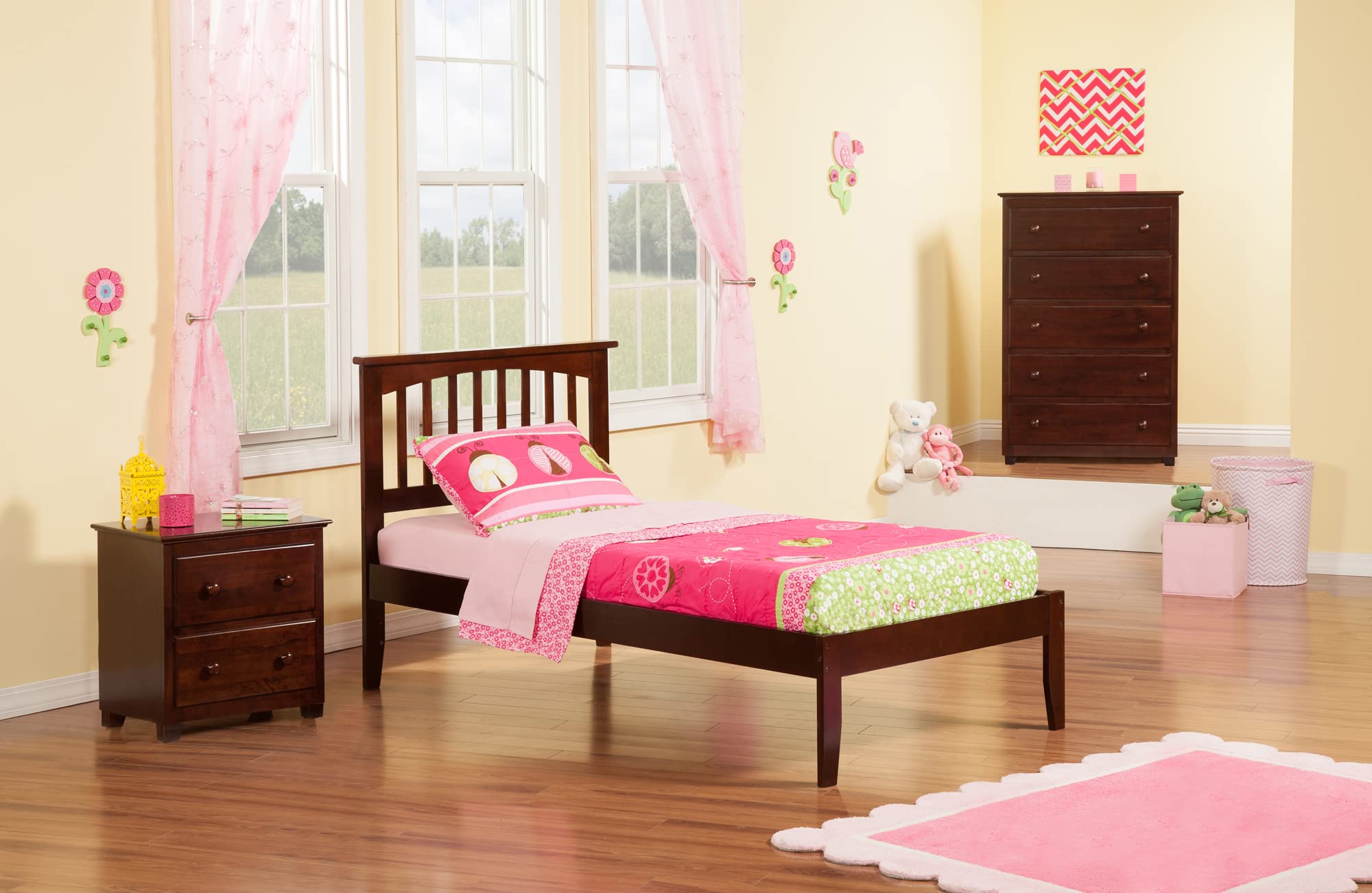 AFI Mission Twin Platform Bed with Attachable USB Charger - Modern Walnut Wood Bed Frame for Kids & Teens - Perfect for Small Bedrooms, Dorm Rooms & Shared Spaces