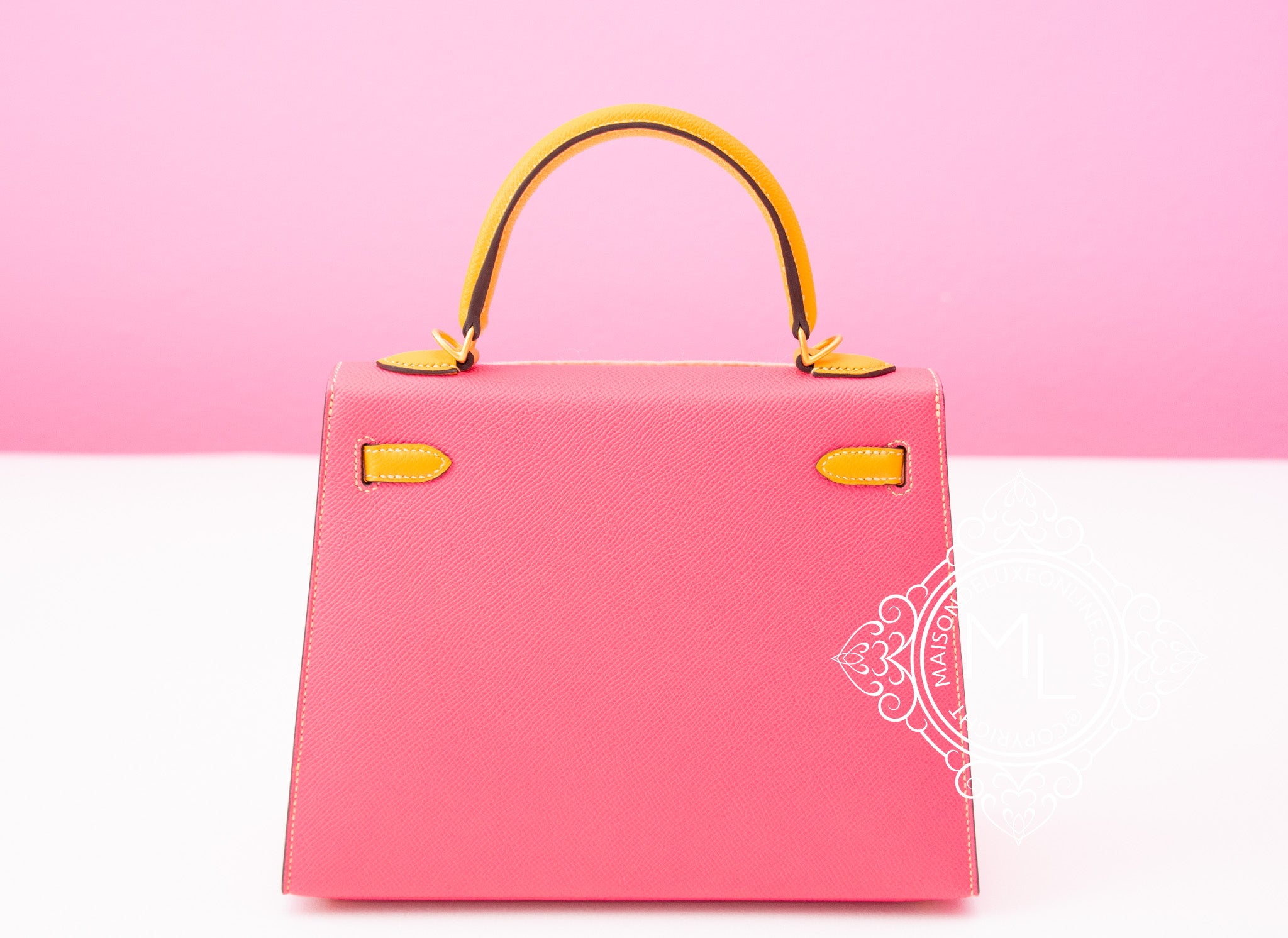 Authentic Hermes Kelly 25 Handbag in Rose Azalee & Jaune d'Or HSS Sellier Epsom Leather - Luxury Designer Shoulder Bag for Women, Perfect for Date Night & Special Occasions
