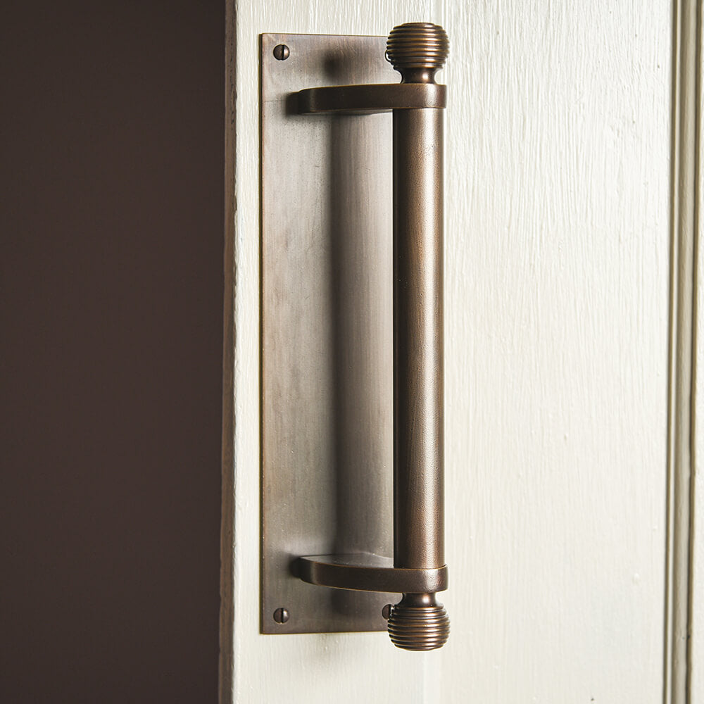 Vintage Distressed Antique Brass Trefussis Door Pull Handle - Cabinet & Drawer Hardware for Farmhouse, Rustic Home Decor