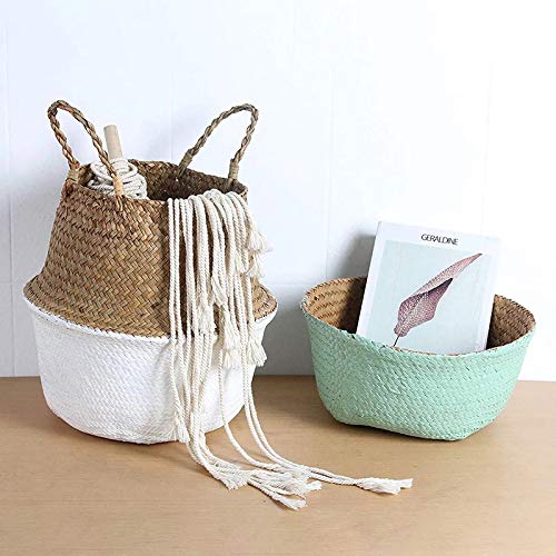 Seagrass Storage Basket - 22cm x 20cm Woven Laundry Hamper & Hanging Planter - Natural Brown Wicker Organizer for Toys, Flowers & Home Decor | Perfect for Nursery, Bathroom & Closet Organization