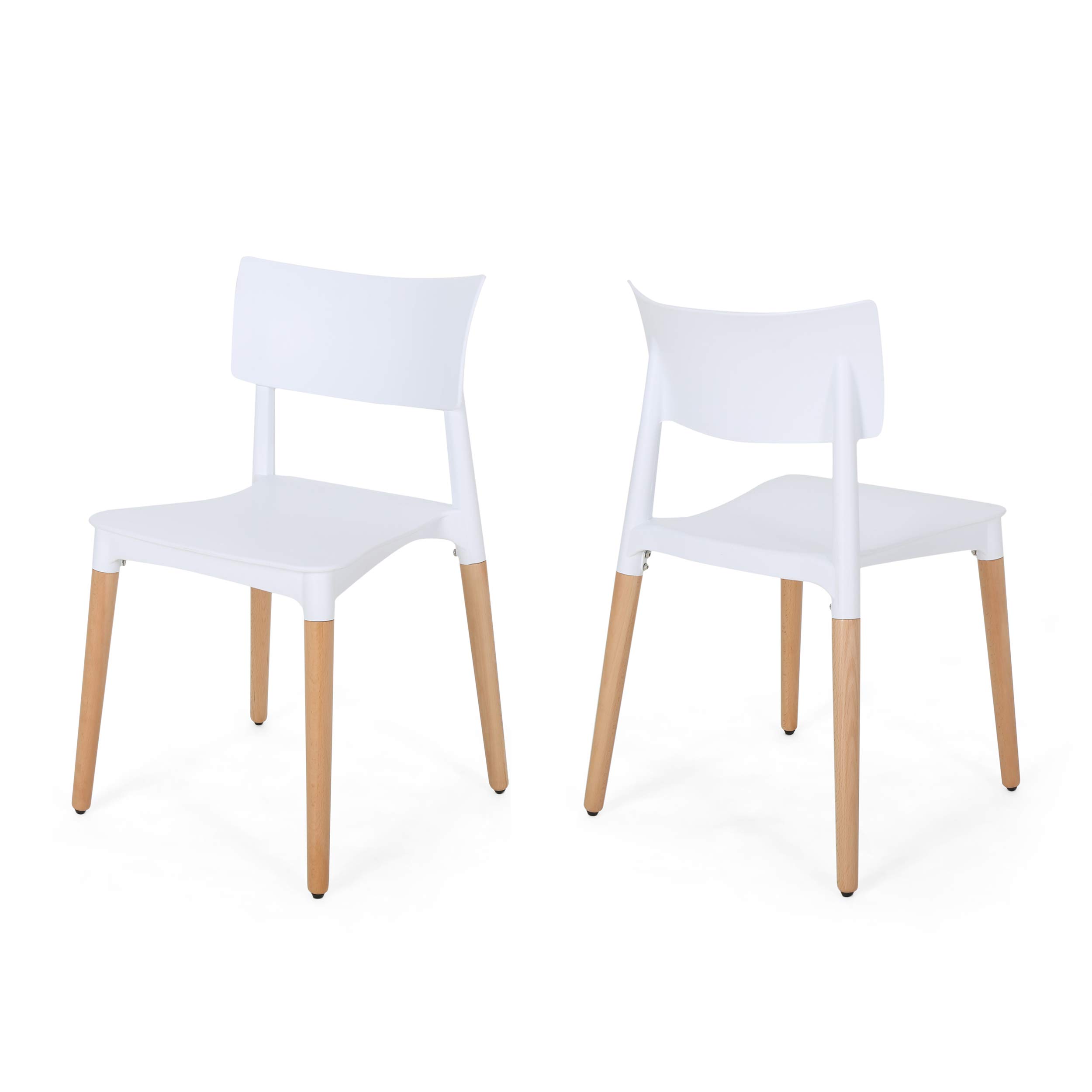 Christopher Knight Home Isabel Modern Dining Chair Set of 2 - White & Natural Beech Wood Legs - Perfect for Kitchen, Dining Room & Breakfast Nook