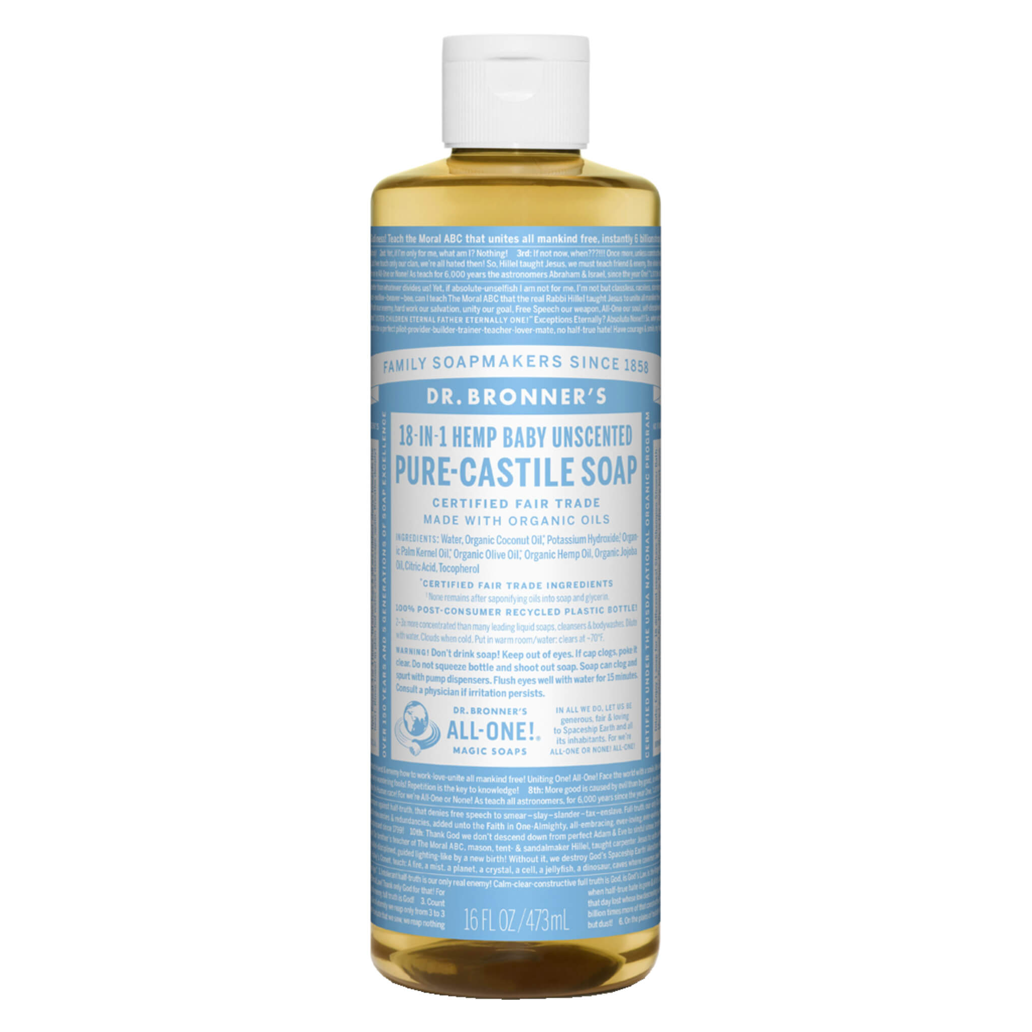 Organic Pure Castile Liquid Soap - All-Natural Vegan Body Wash & Hand Soap for Sensitive Skin | Gentle Cleanser for Face, Baby & Household Cleaning | Eco-Friendly, Biodegradable & Cruelty-Free