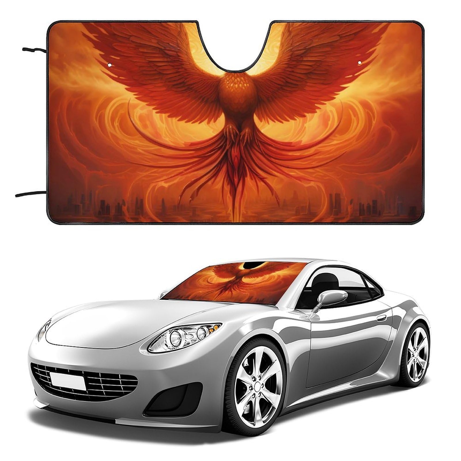 Flaming Phoenix Bird Car Windshield Sun Shade - Foldable 51