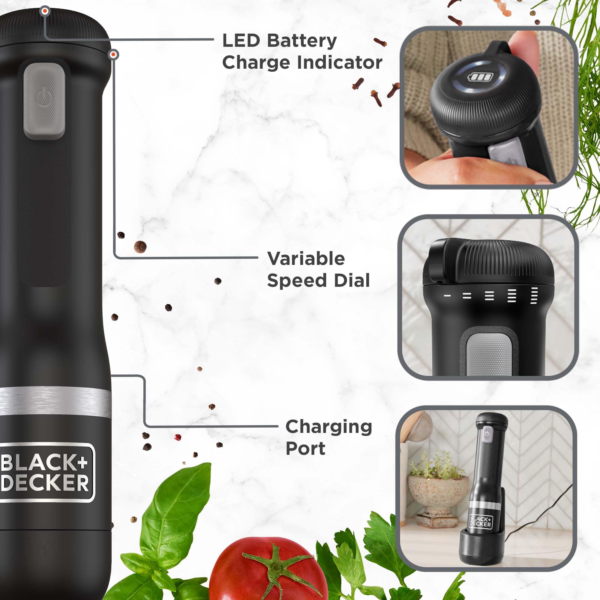 BLACK+DECKER 3-in-1 Cordless Immersion Blender Set with Whisk & Milk Frother - BCKM1013KS10 | Hand Blender with Storage & Charging Dock | Perfect for Smoothies, Soups & Baking | Black
