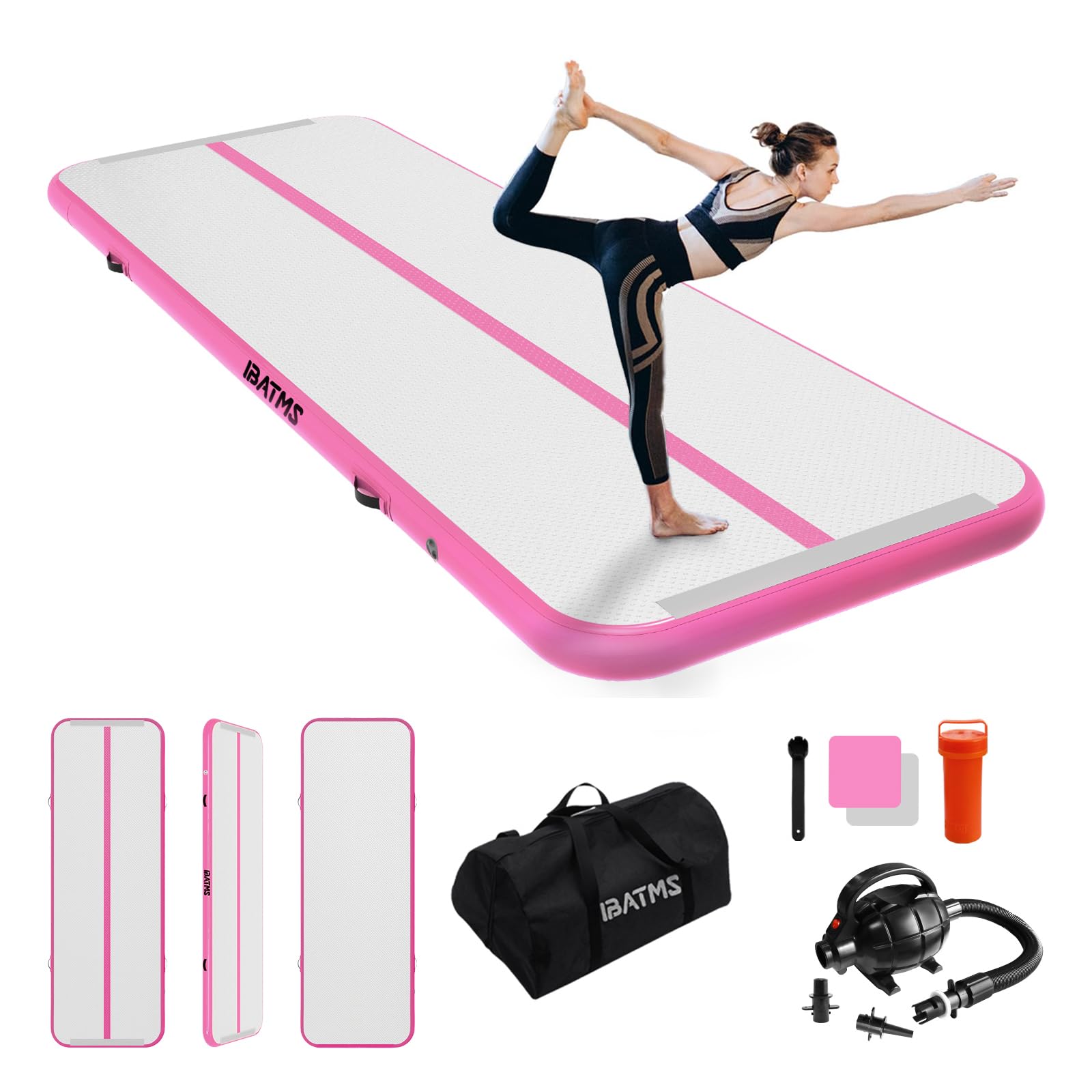 IBATMS 10ft/13ft/16ft/20ft Inflatable Air Tumbling Mat for Gymnastics, Cheerleading, Yoga & Water Play - Portable Training Mat with Air Pump for Home, Gym & Outdoor Use