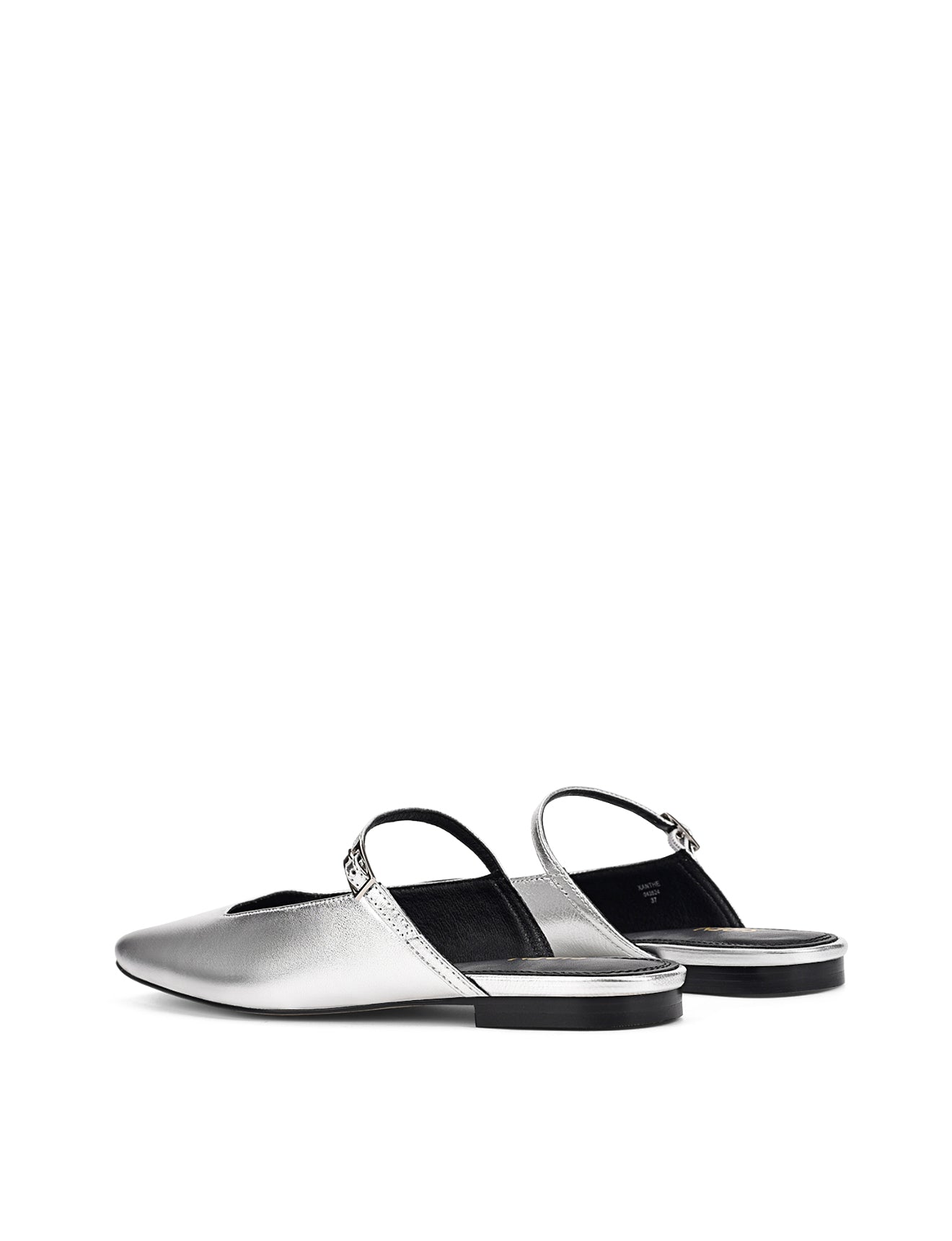 Xanthe Mary Jane Mules - Women's Silver Metallic Leather Slip-On Shoes for Casual Wear & Office Outfits