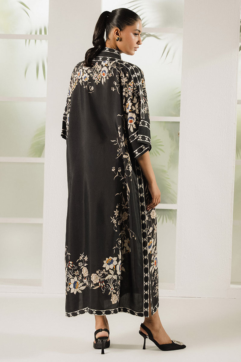 Black Trellis Printed Silk Shirt for Women - Elegant Floral Pattern Blouse for Office, Party & Special Occasions