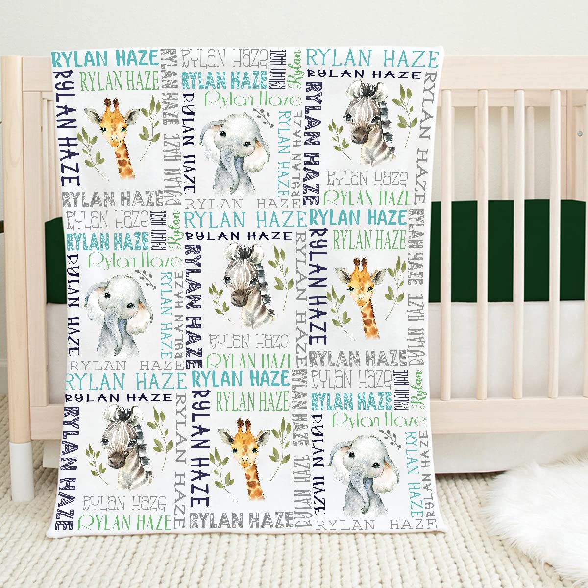 Personalized Baby Boy Blanket with Custom Name - Soft Animal Print Blanket for Newborns - Perfect Baby Shower Gift for Boys - Nursery, Stroller & Travel Use