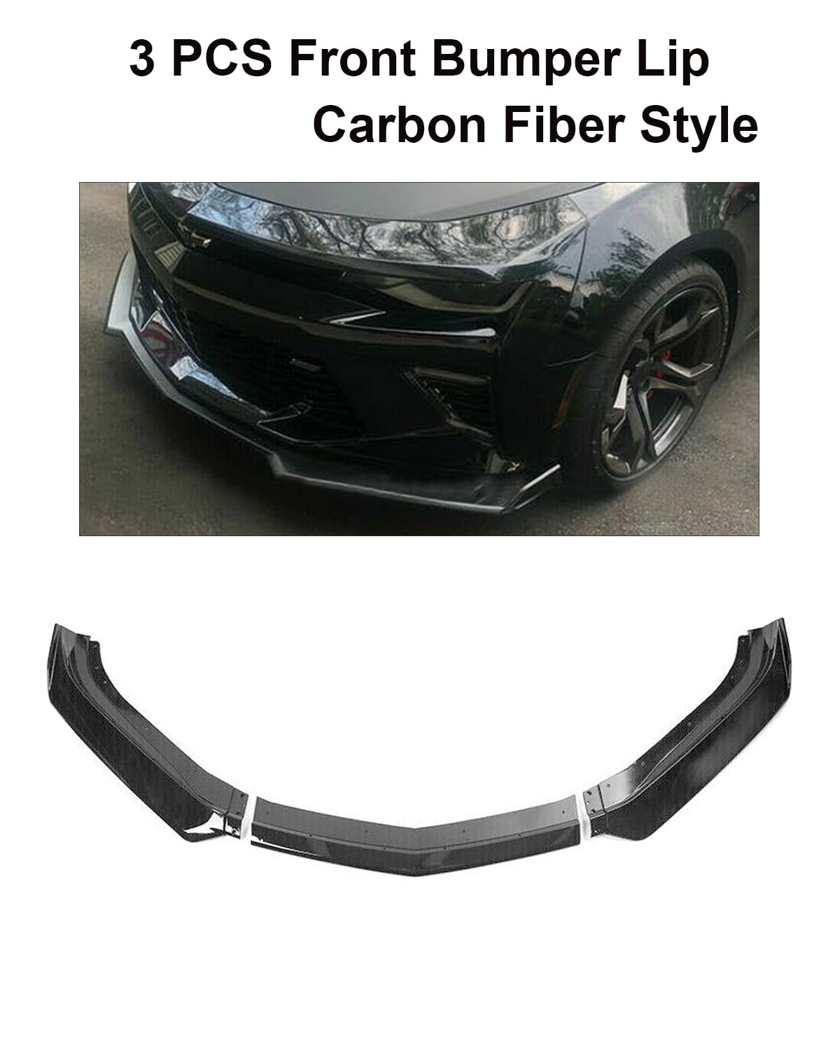 3PCS Carbon Fiber Front Bumper Lip Spoiler Diffuser for Chevy Camaro SS 2016-2021 & LS/LT/RS 2019-2021 - Aggressive Styling Upgrade for Street Racing & Car Shows