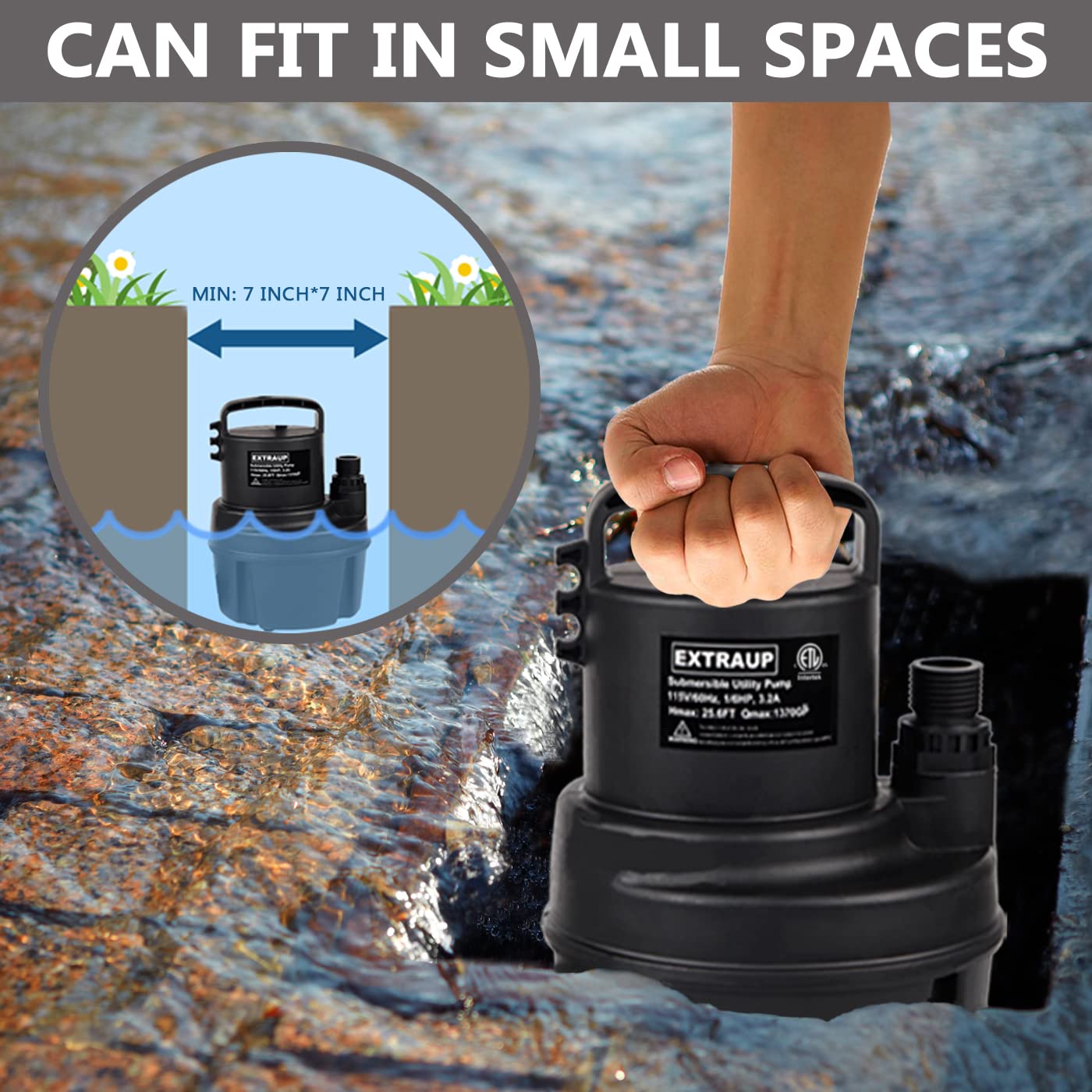 1/6 HP 1370GPH Portable Submersible Utility Pump - Low Suction Electric Water Pump for Clean Pool Cover, Basement Flood Drainage & Water Transfer - Black (Ideal for Home, Garden, and Emergency Flood Control)
