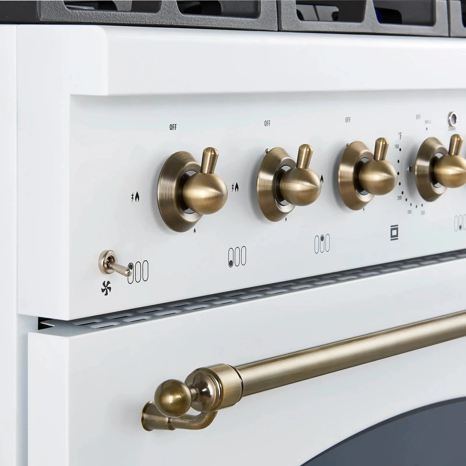 Forno Antico 36 Inch Gas Range with 6 Burner Cooktop & Convection Oven - White Finish with Antique Brass Trim (Model FFSGS6219 36WHT) - Perfect for Gourmet Cooking in Modern Kitchens