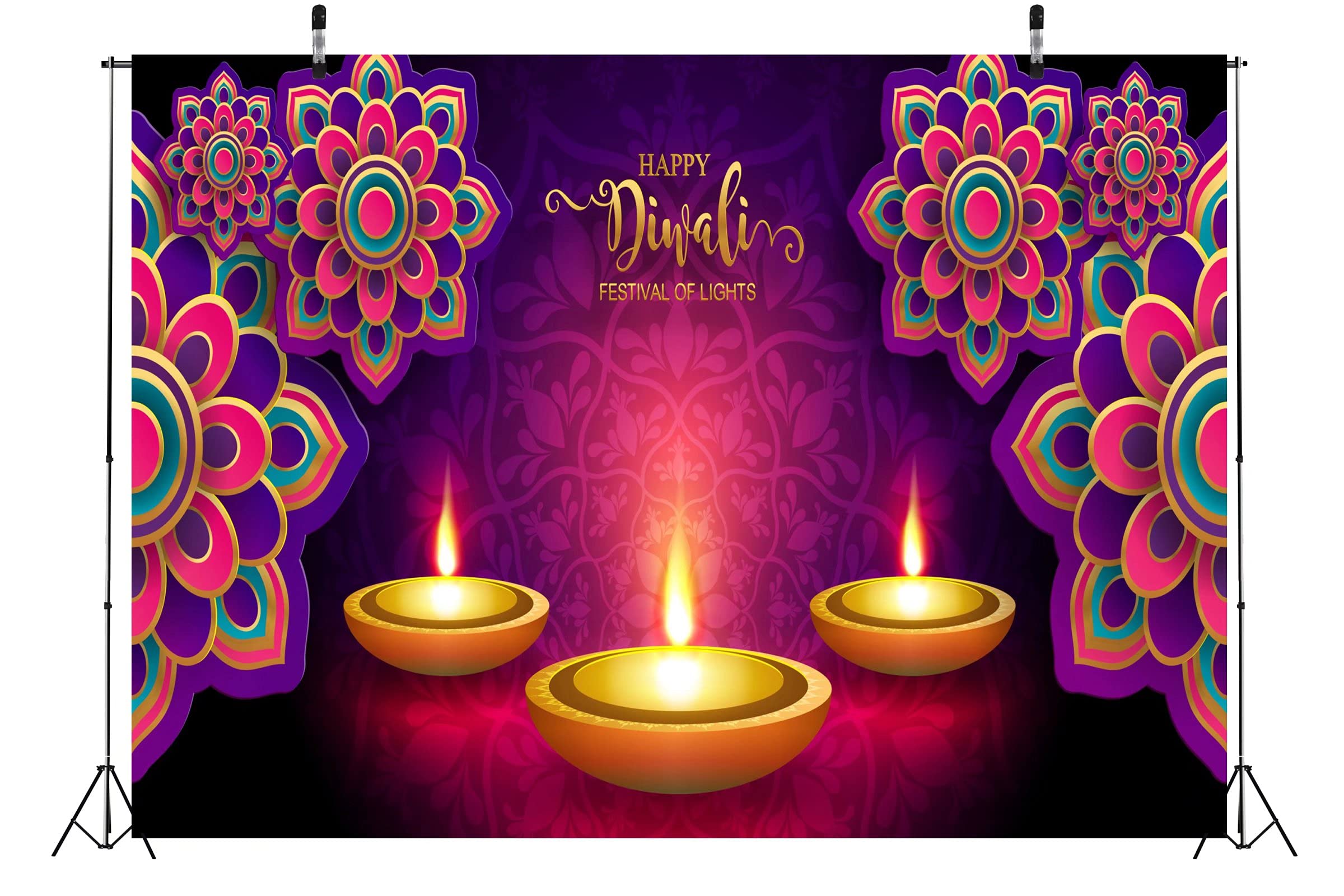 6x4ft Diwali Backdrop - Indian Festival Photography Background with Diya Lamps & Mehndi Designs for Diwali, Laxmi Puja, Housewarming, Baby Shower, Wedding Decor & Studio Props | Hindu Traditional Party Decorations
