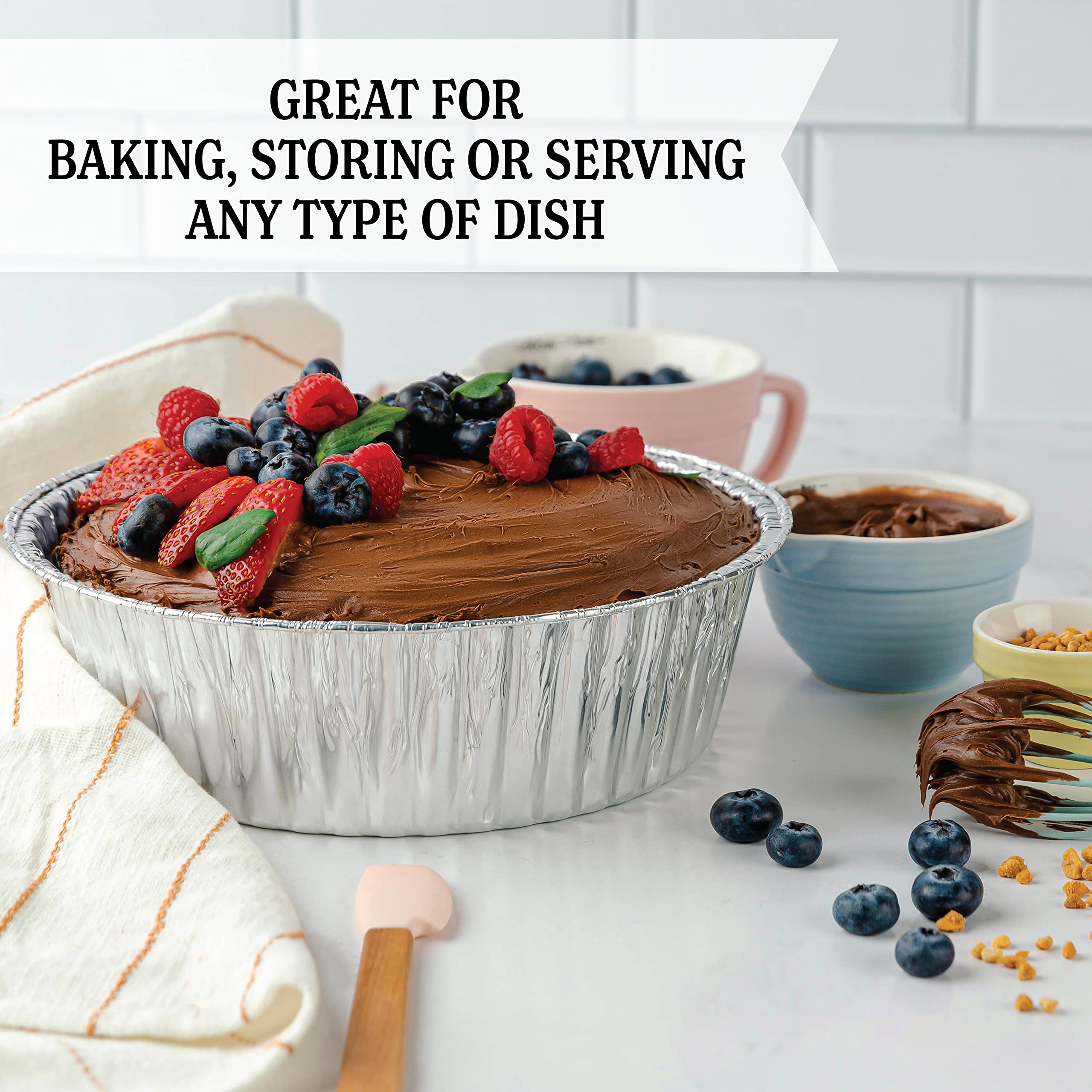 PLASTICPRO 10-Inch Round Disposable Aluminum Foil Pans - Extra Deep Freezer & Oven Safe Baking Trays for Cooking, Roasting, Reheating & Food Storage (Pack of 10) - Perfect for Parties, Meal Prep & Holiday Cooking