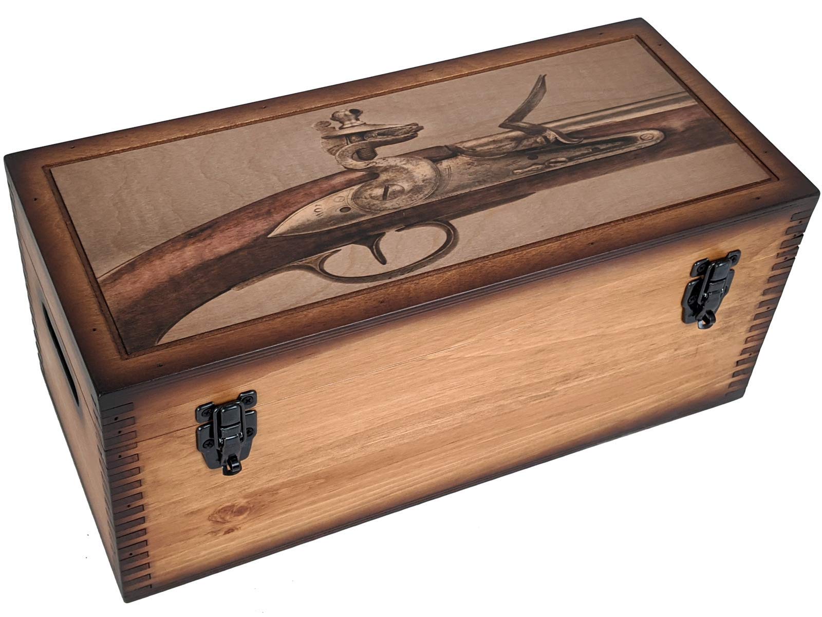 Antique Flintlock Pistol Display Case - Wooden Storage Box for Collectible Guns - Perfect for Home Decor, Man Cave, or Historical Reenactments