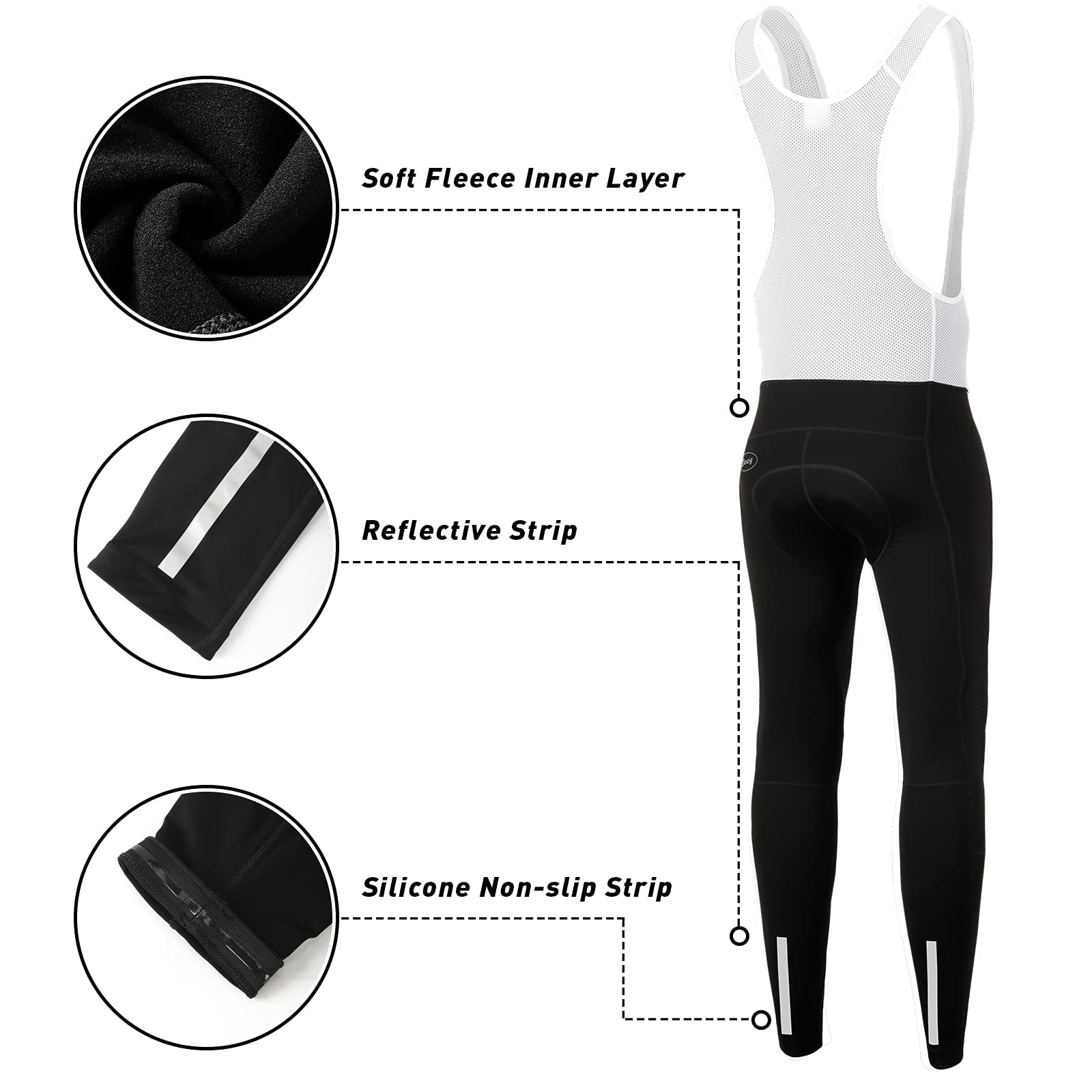 Men's Winter Cycling Bib Tights with 4D Padded Chamois - Thermal, Breathable & Comfortable Bicycle Pants for Cold Weather Riding - Ideal for Road Cycling, Indoor Training & Winter Commuting