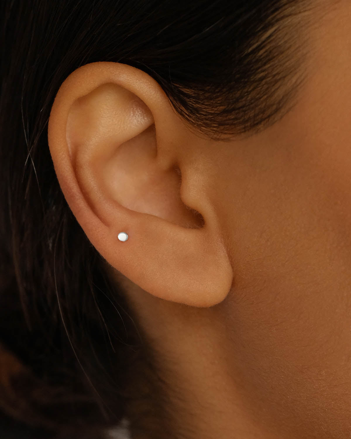 14K Solid White Gold Lunar Cartilage Flatback Earrings - Minimalist Hoop Earrings for Helix, Tragus, or Conch Piercing - Perfect for Everyday Wear & Special Occasions