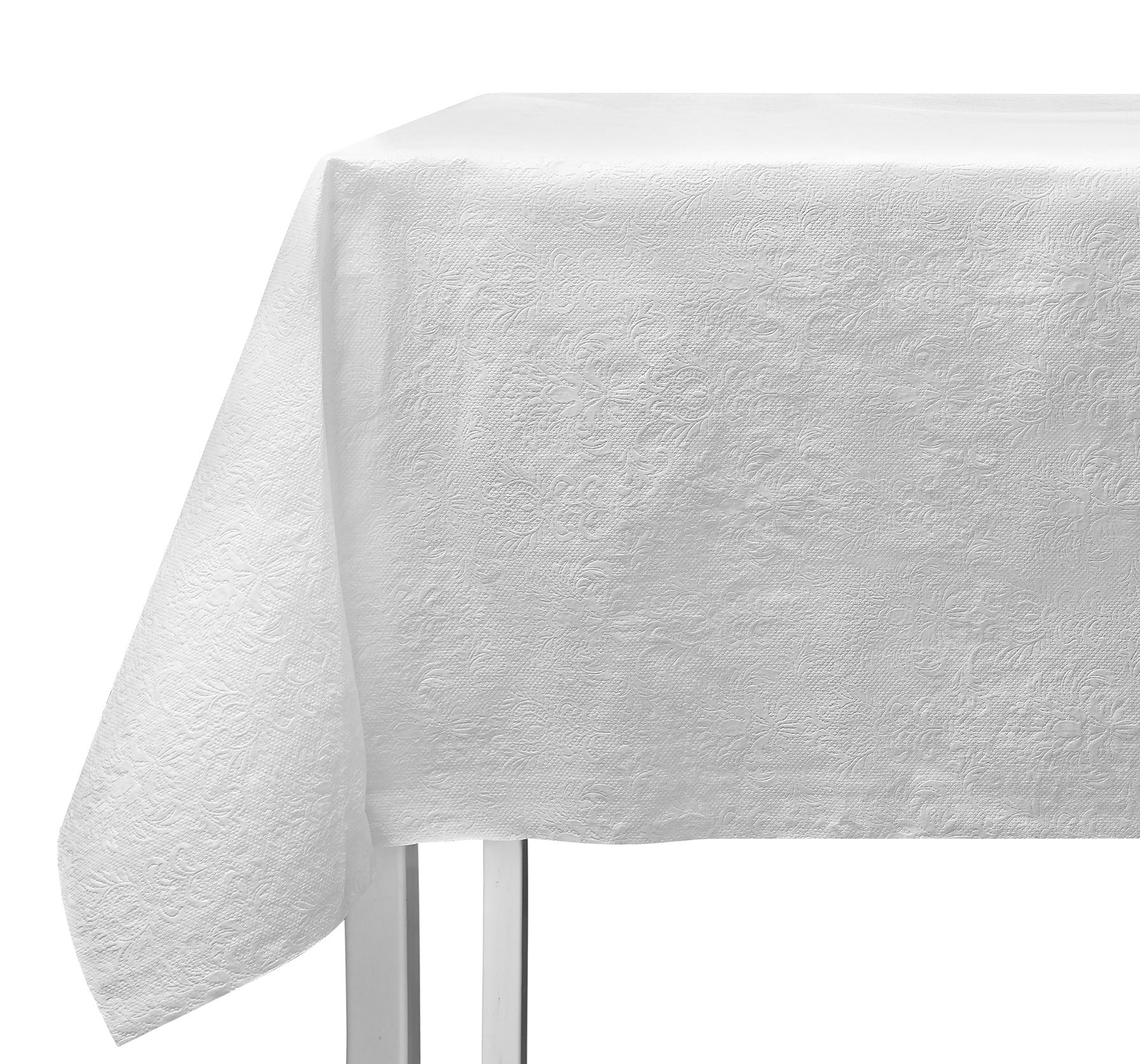 54x108 Inch White Embossed Plastic Tablecloth - Waterproof & Durable for Parties, Picnics, and Outdoor Dining